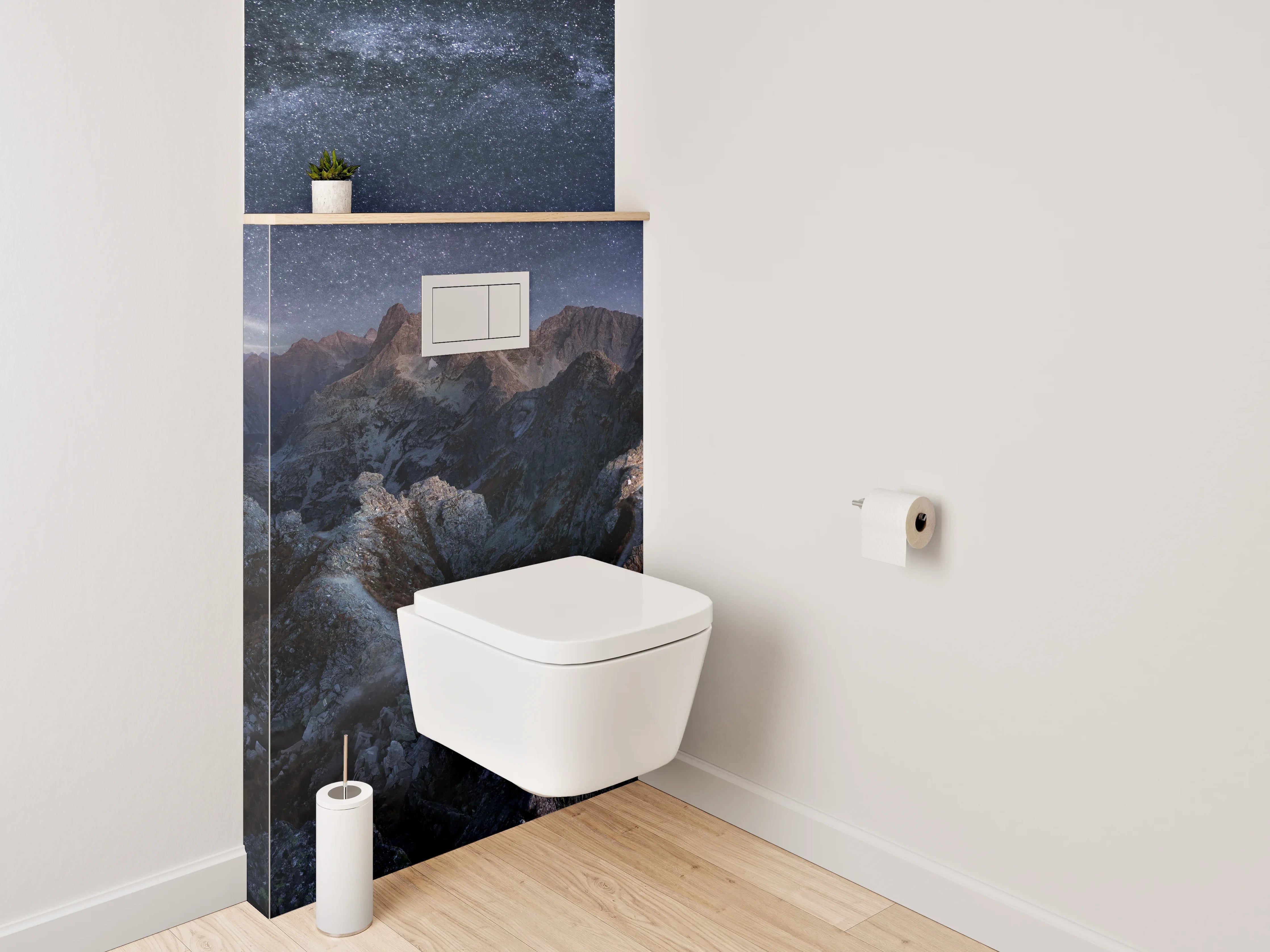 WC-Rückwand - Majestätische Berglandschaft unter Sternenhimmel