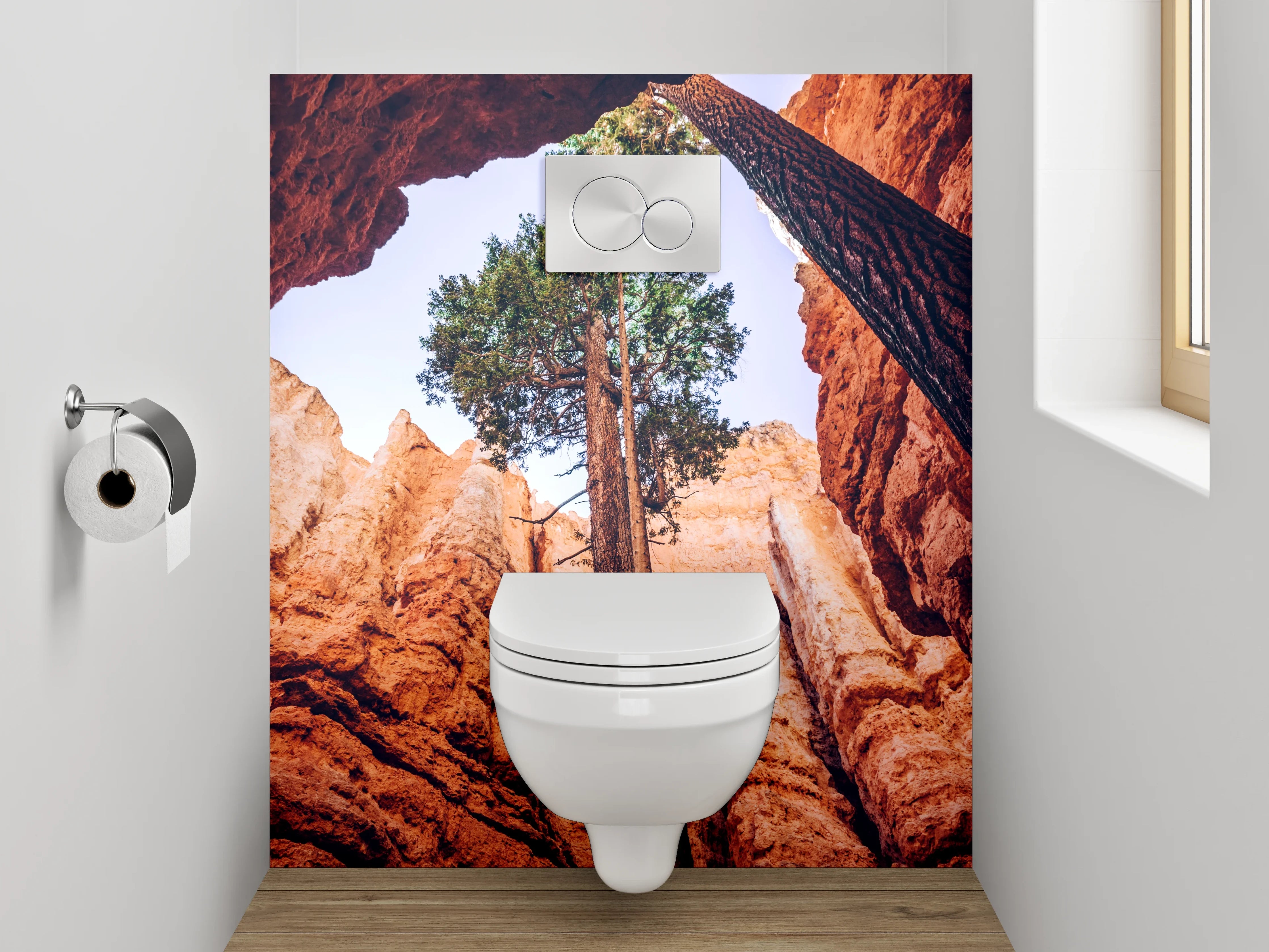 WC-Rückwand - Majestätische Felsen und Bäume Fotomotiv