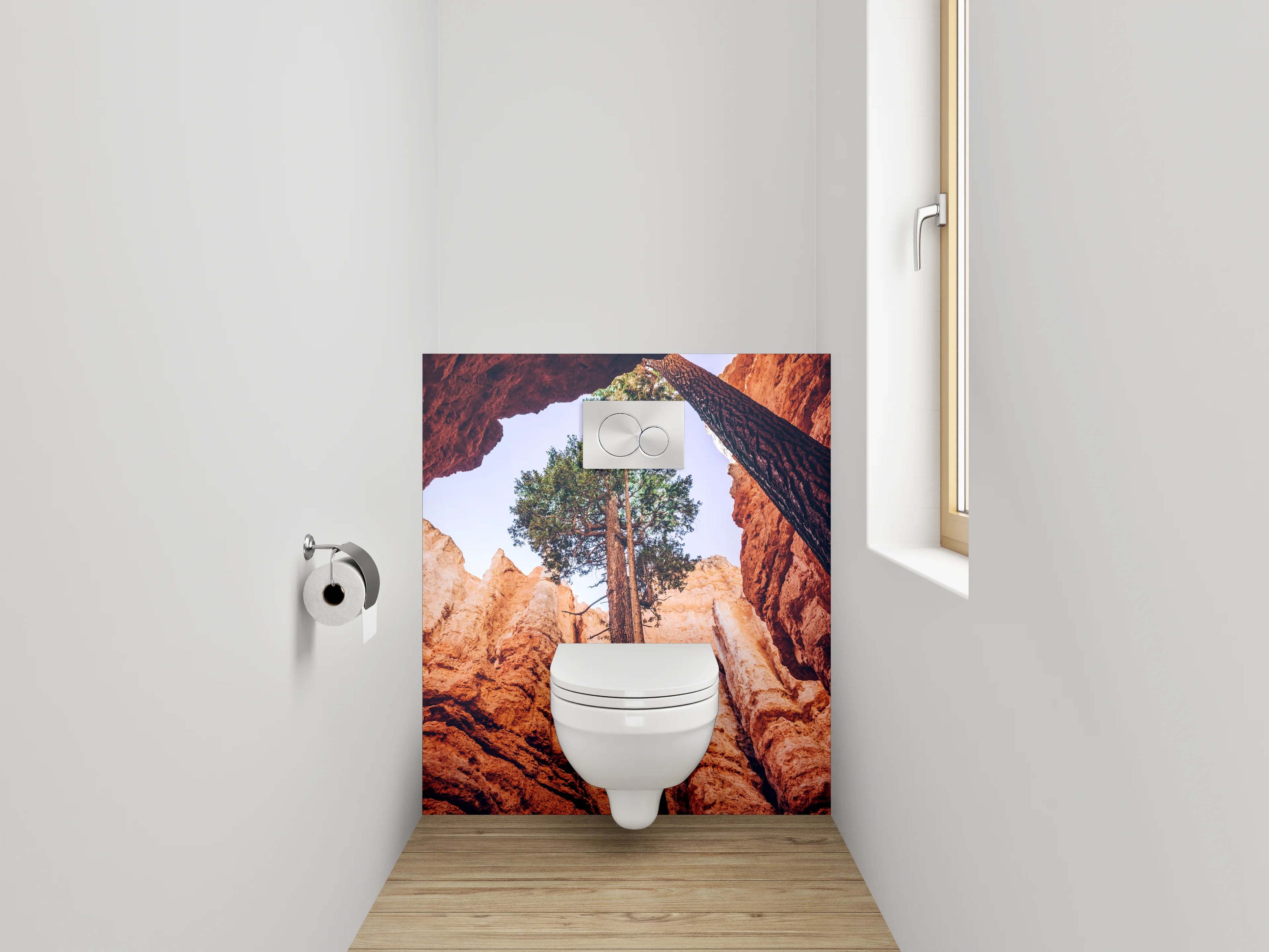 WC-Rückwand - Majestätische Felsen und Bäume Fotomotiv