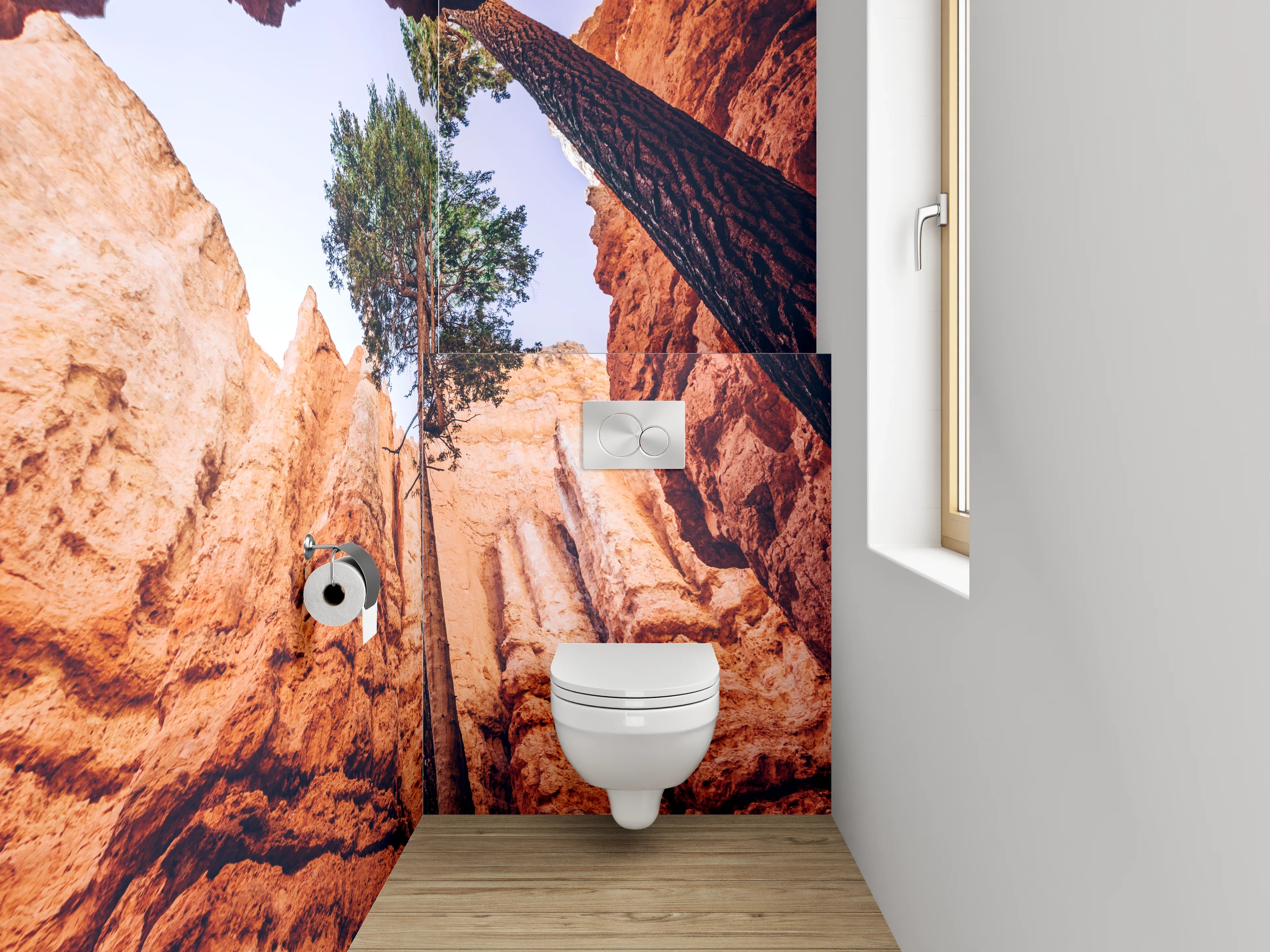 WC-Rückwand - Majestätische Felsen und Bäume Fotomotiv