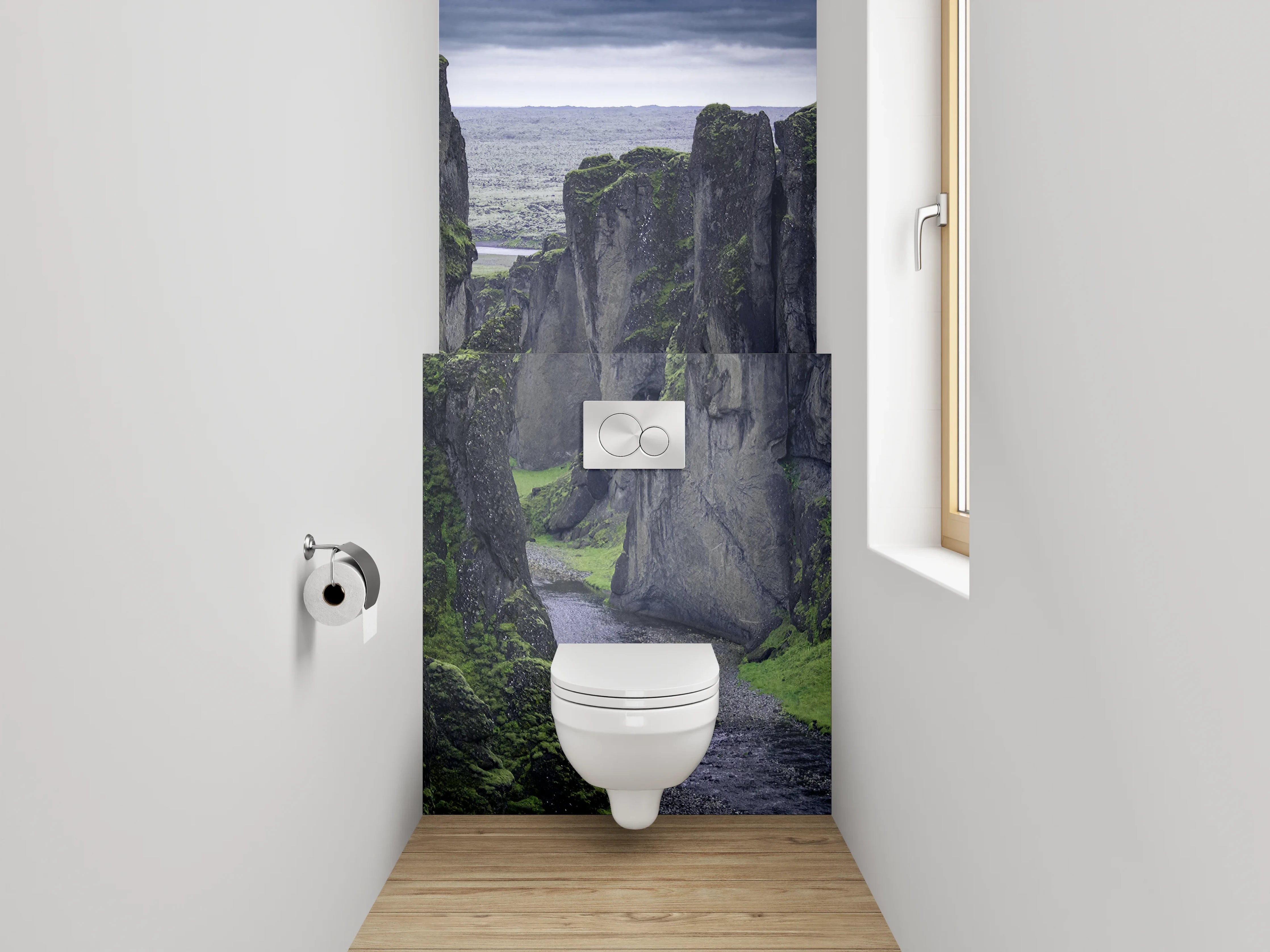 WC-Rückwand - Majestätische Schlucht mit Fluss