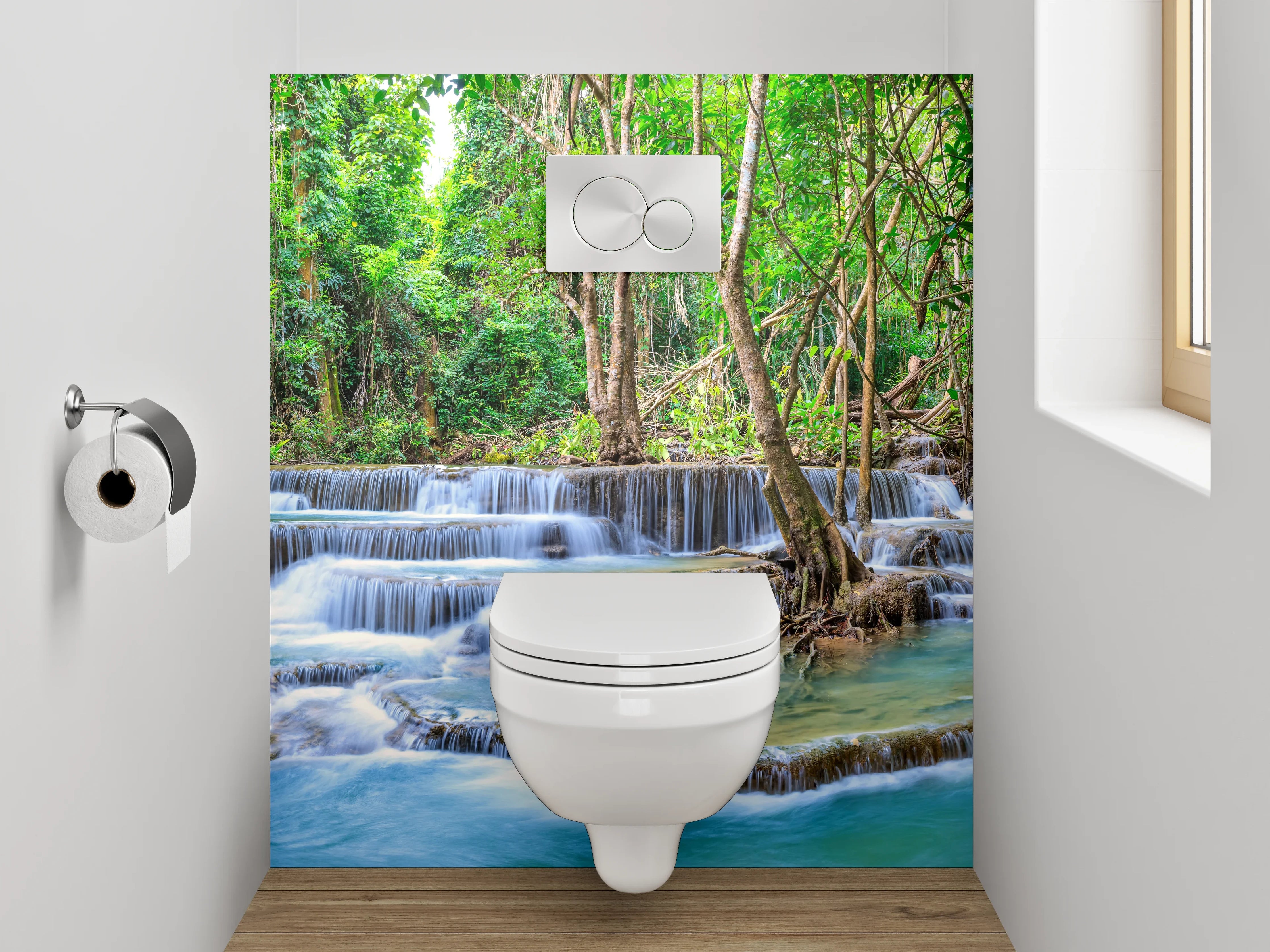 WC-Rückwand - Majestätische Wasserfall-Oase im Dschungel