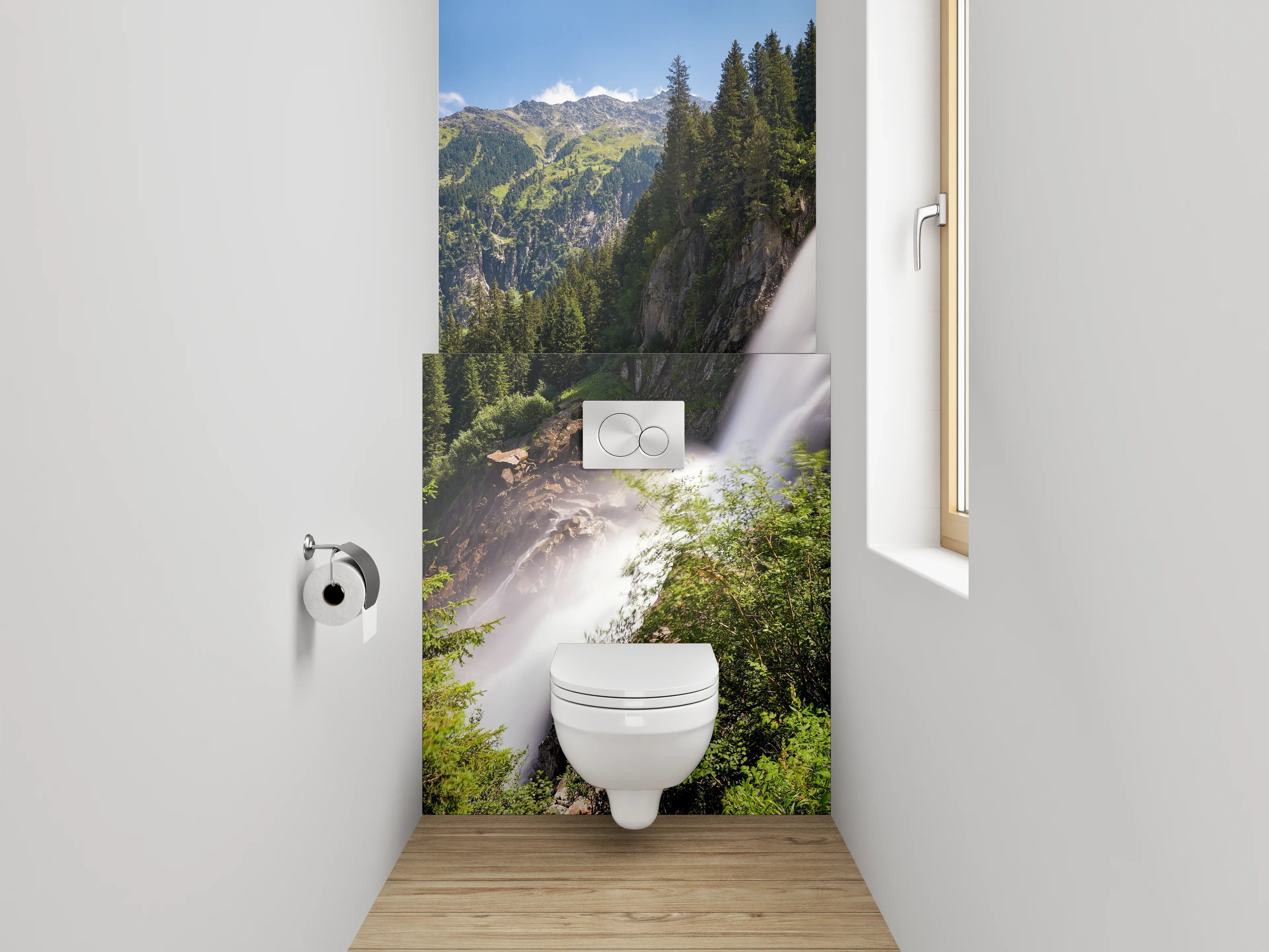 WC-Rückwand - Majestätischer Alpenwasserfall Naturkulisse