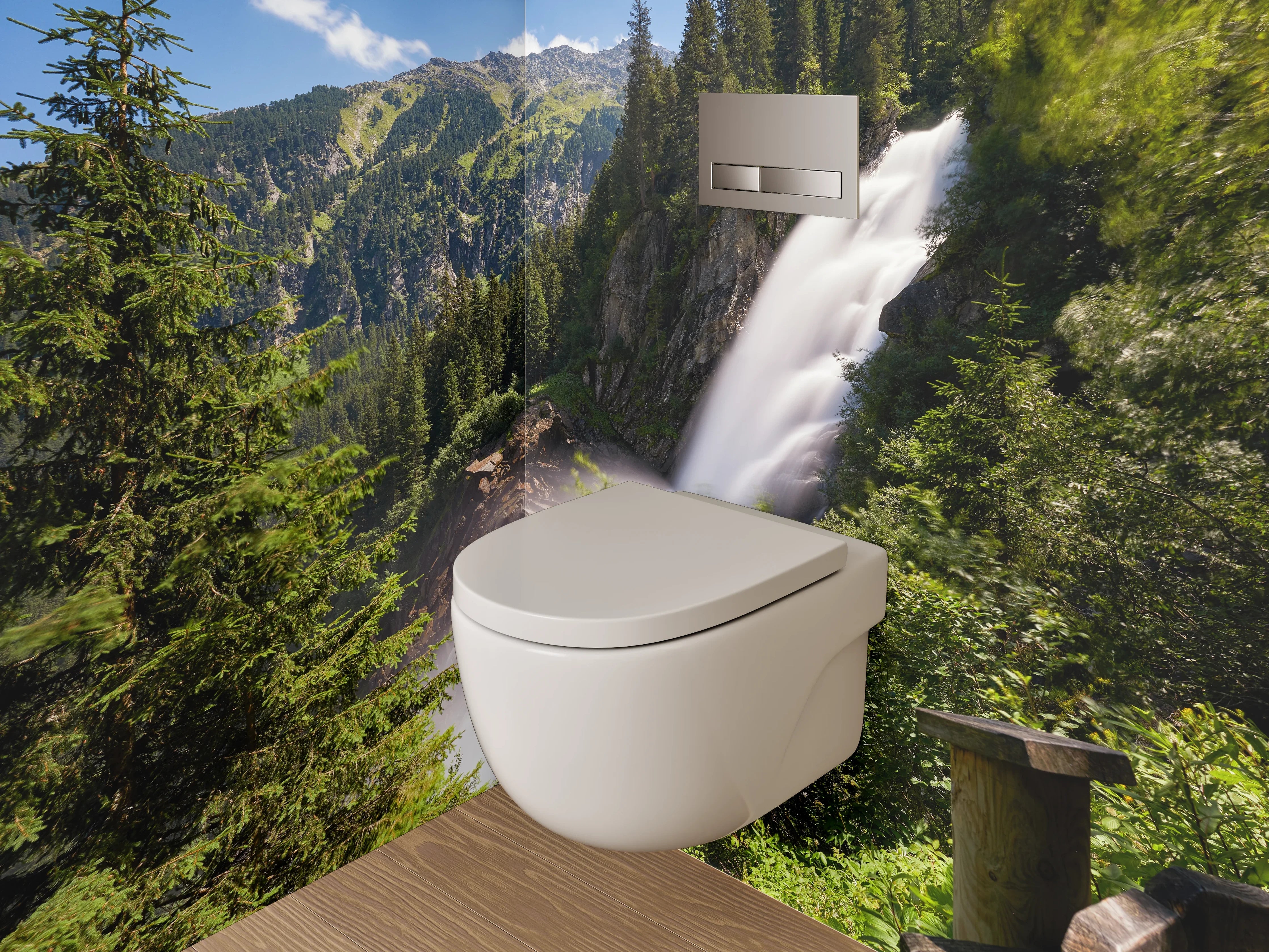 WC-Rückwand - Majestätischer Alpenwasserfall Naturkulisse