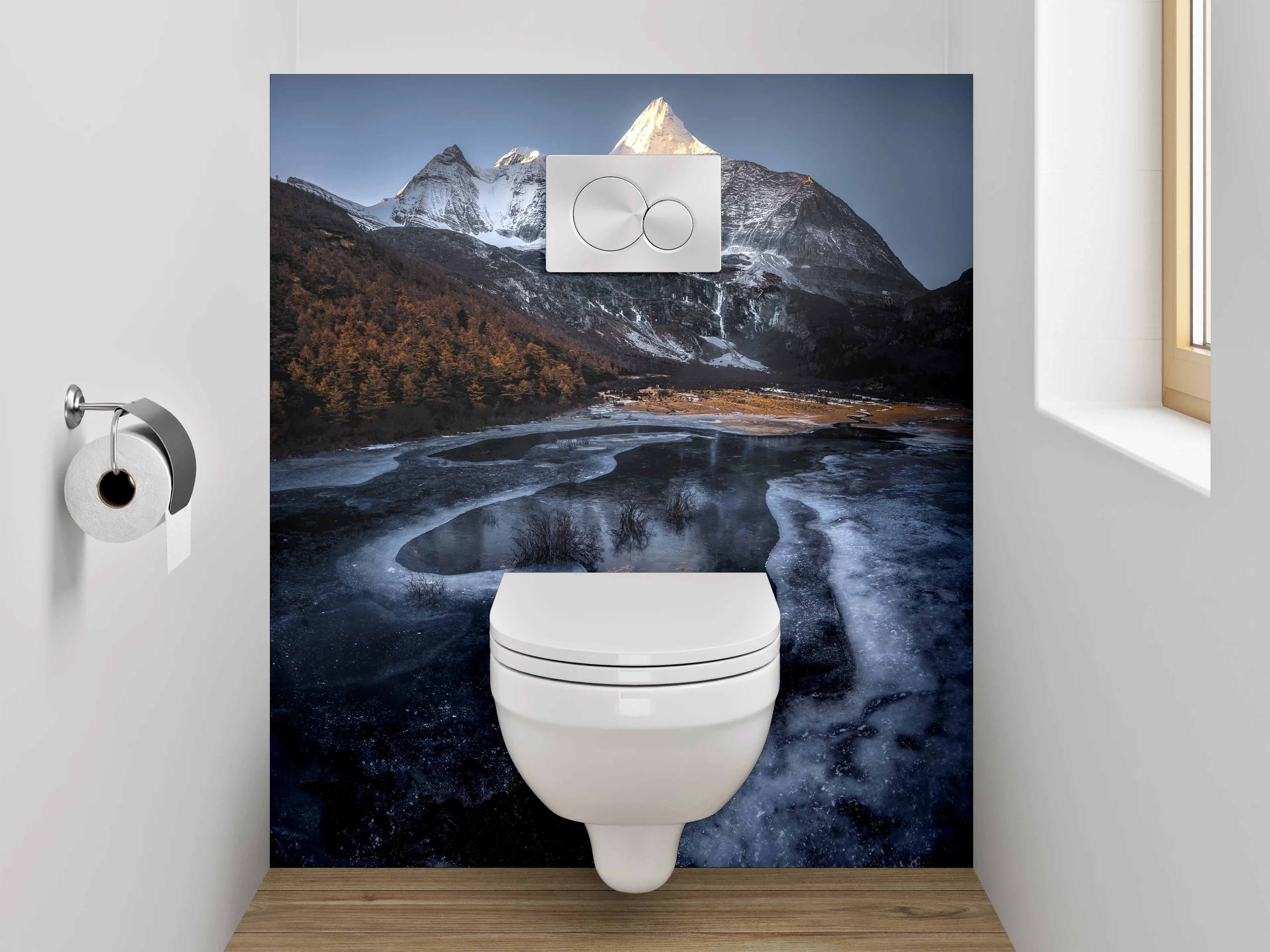 WC-Rückwand - Majestätischer Berg im Sonnenaufgang