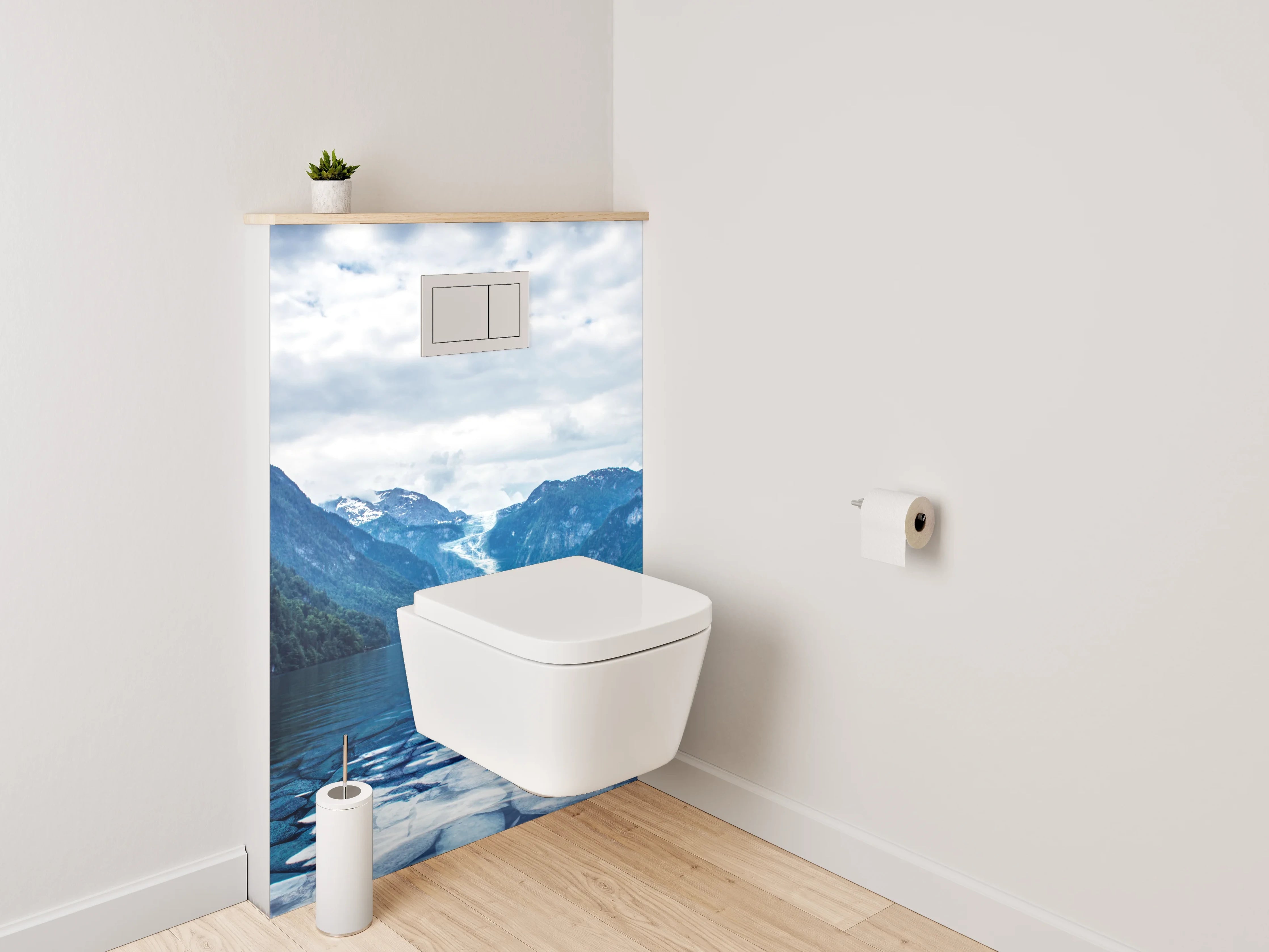 WC-Rückwand - Majestätischer Bergsee mit Wasserfall