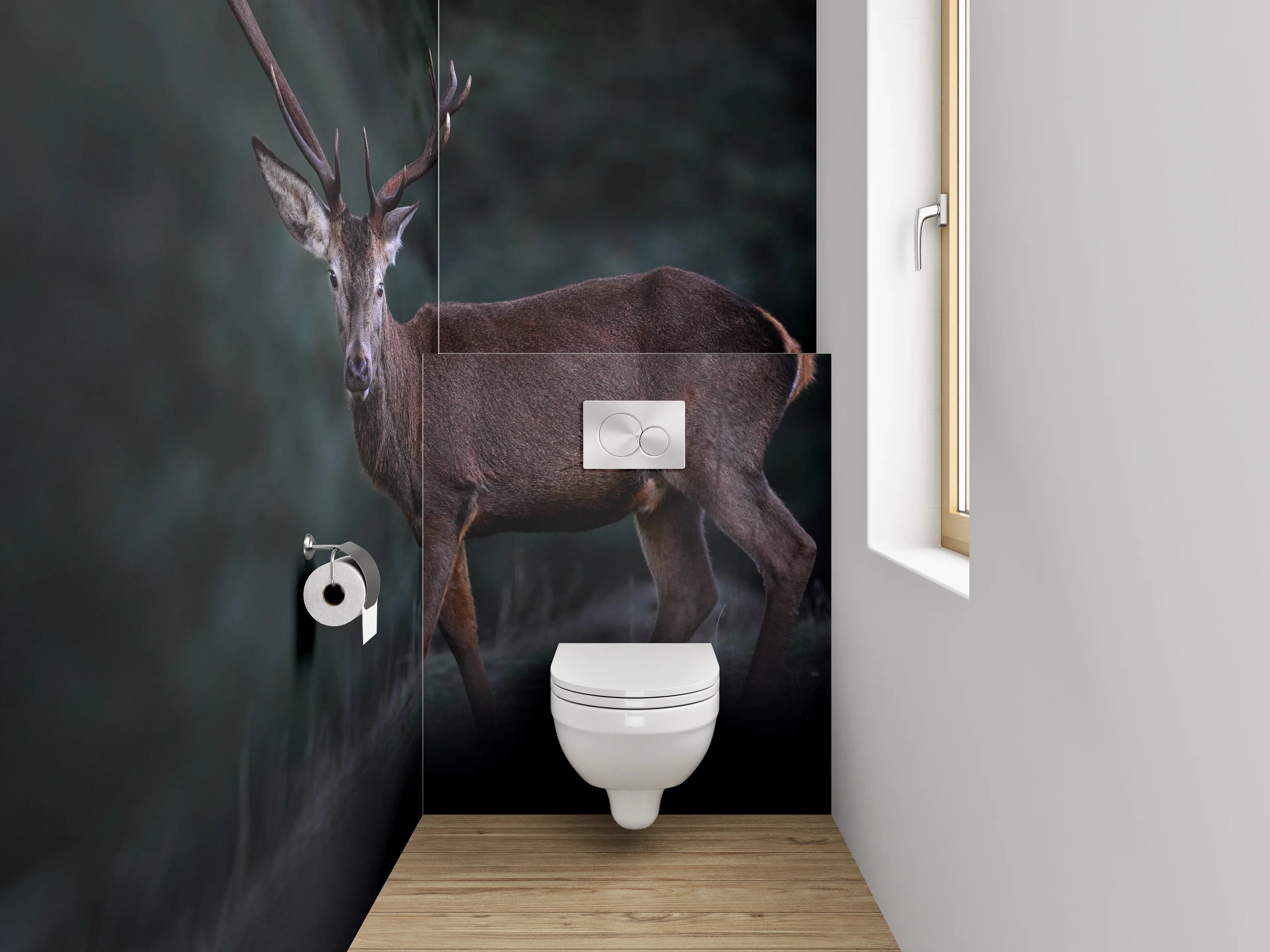 WC-Rückwand - Majestätischer Hirsch im Wald