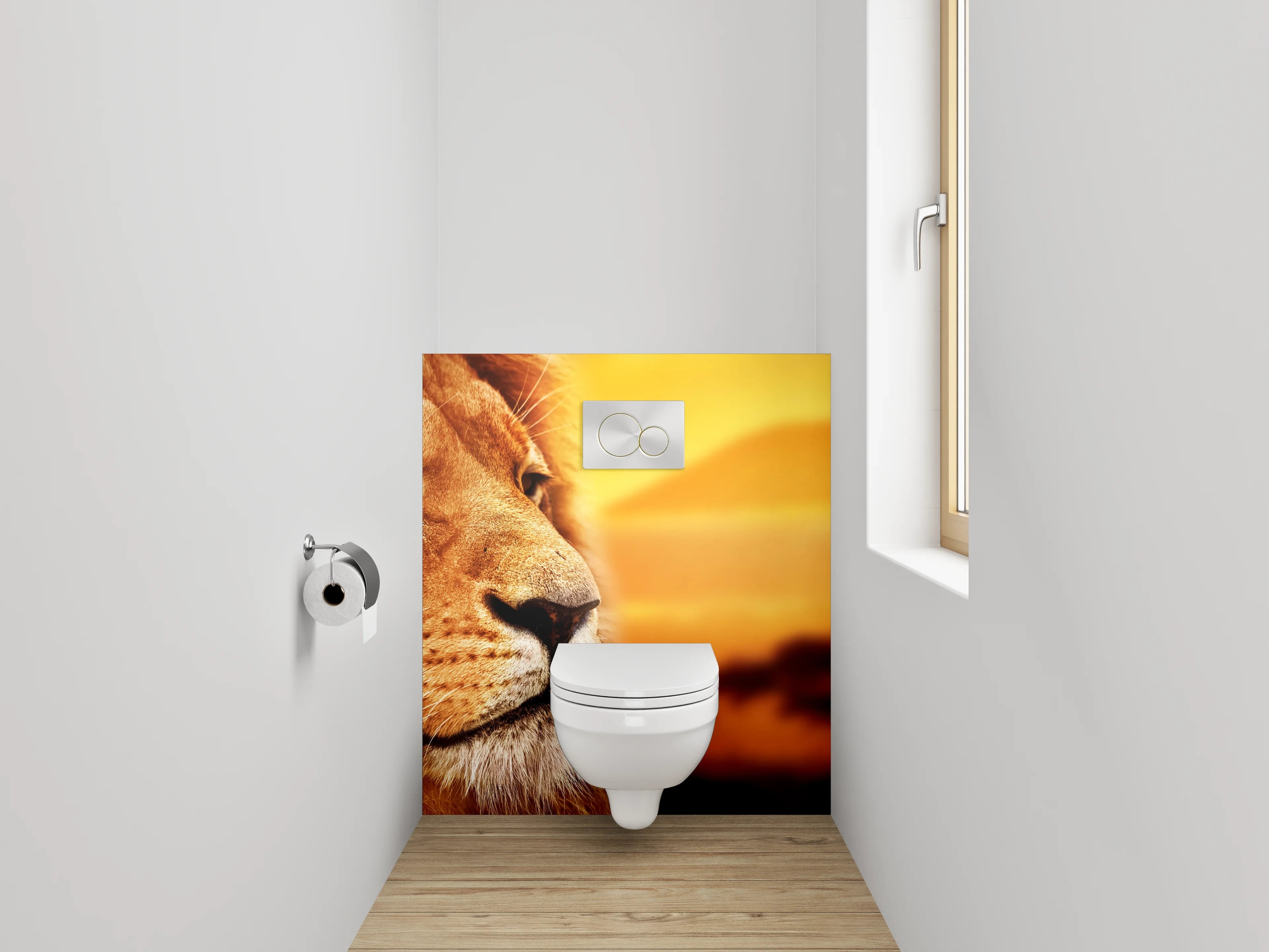 WC-Rückwand - Majestätischer Löwe Savanne Sonnenuntergang