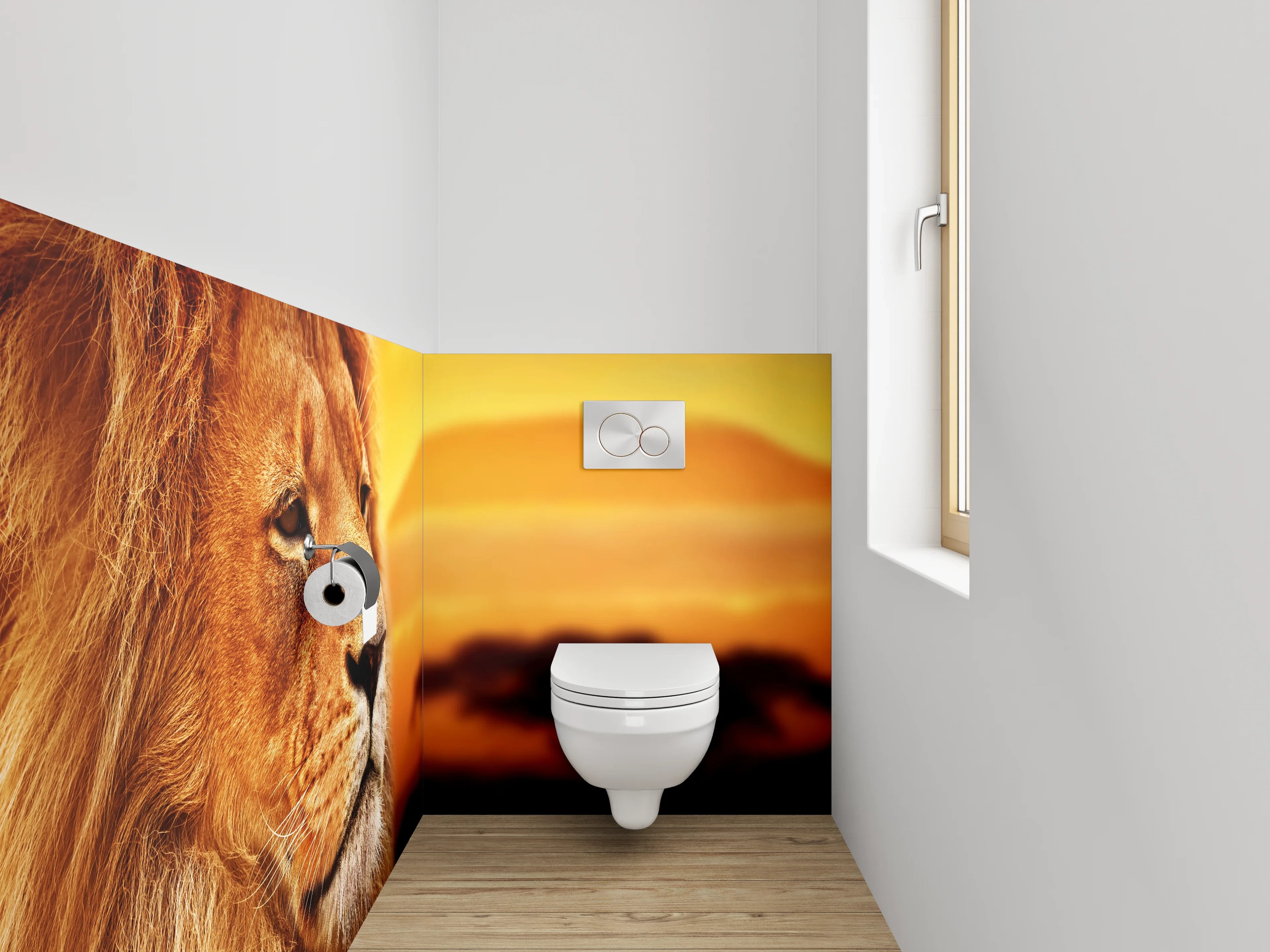 WC-Rückwand - Majestätischer Löwe Savanne Sonnenuntergang