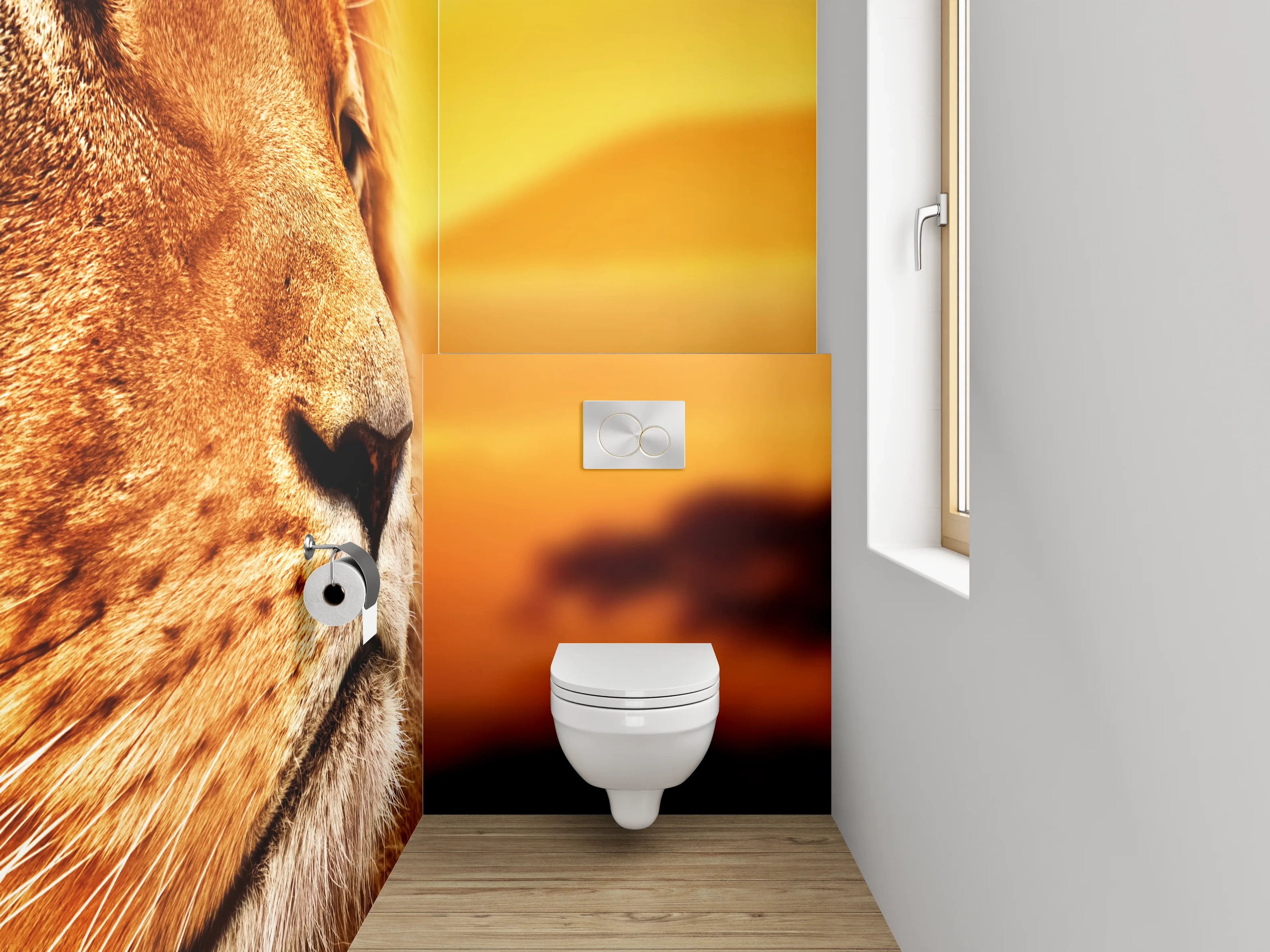 WC-Rückwand - Majestätischer Löwe Savanne Sonnenuntergang