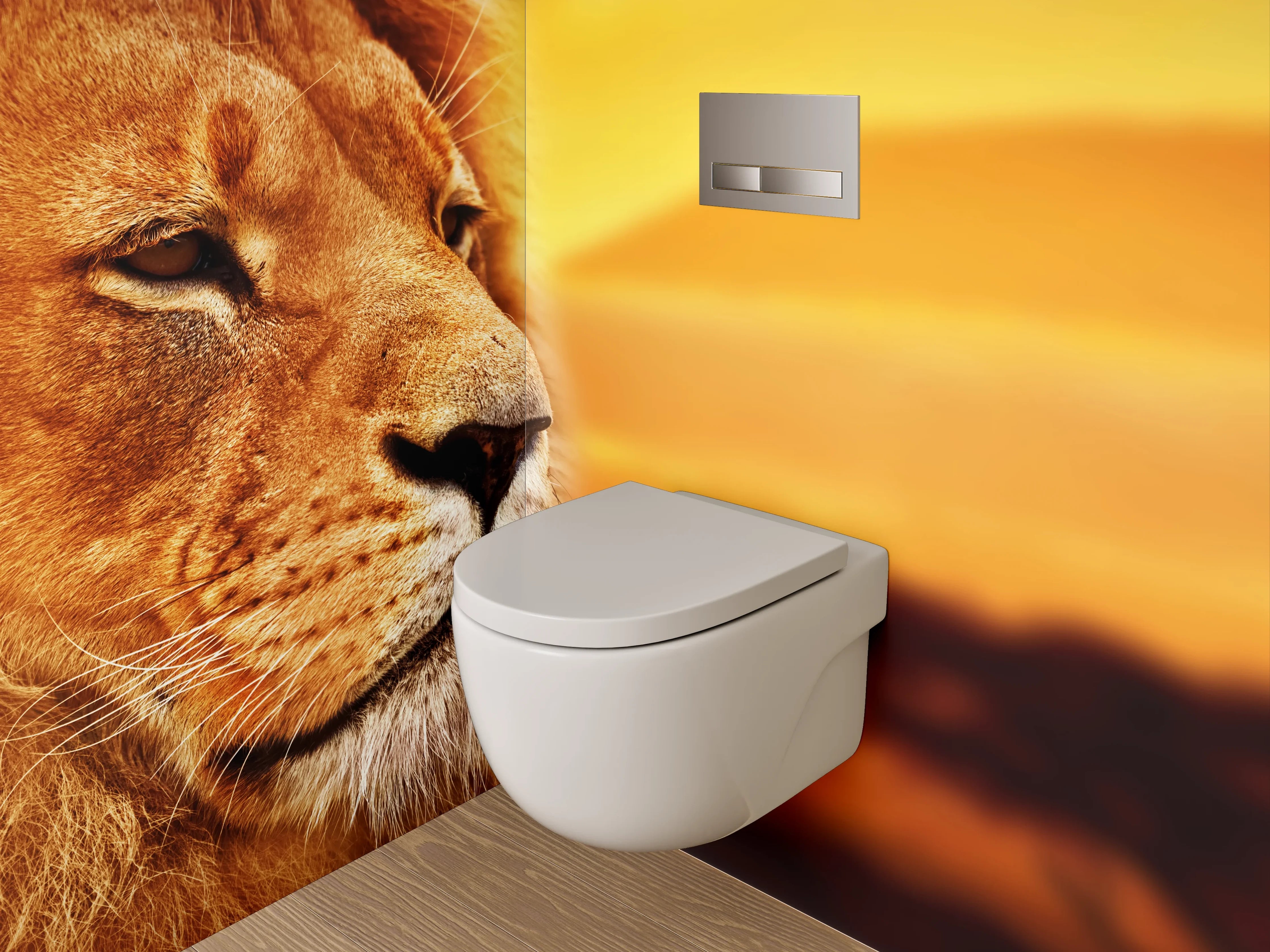 WC-Rückwand - Majestätischer Löwe Savanne Sonnenuntergang