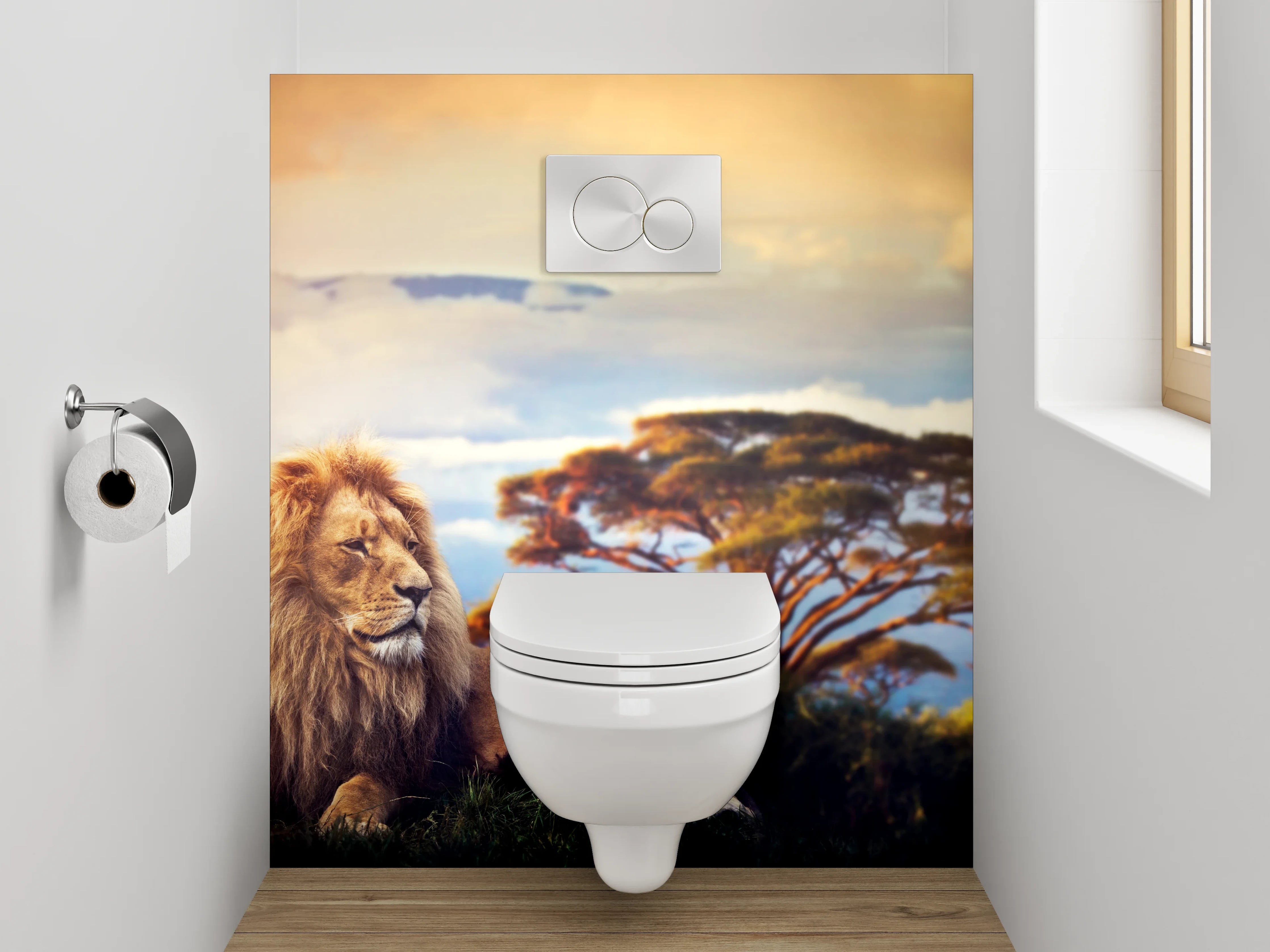 WC-Rückwand - Majestätischer Löwe in afrikanischer Savanne