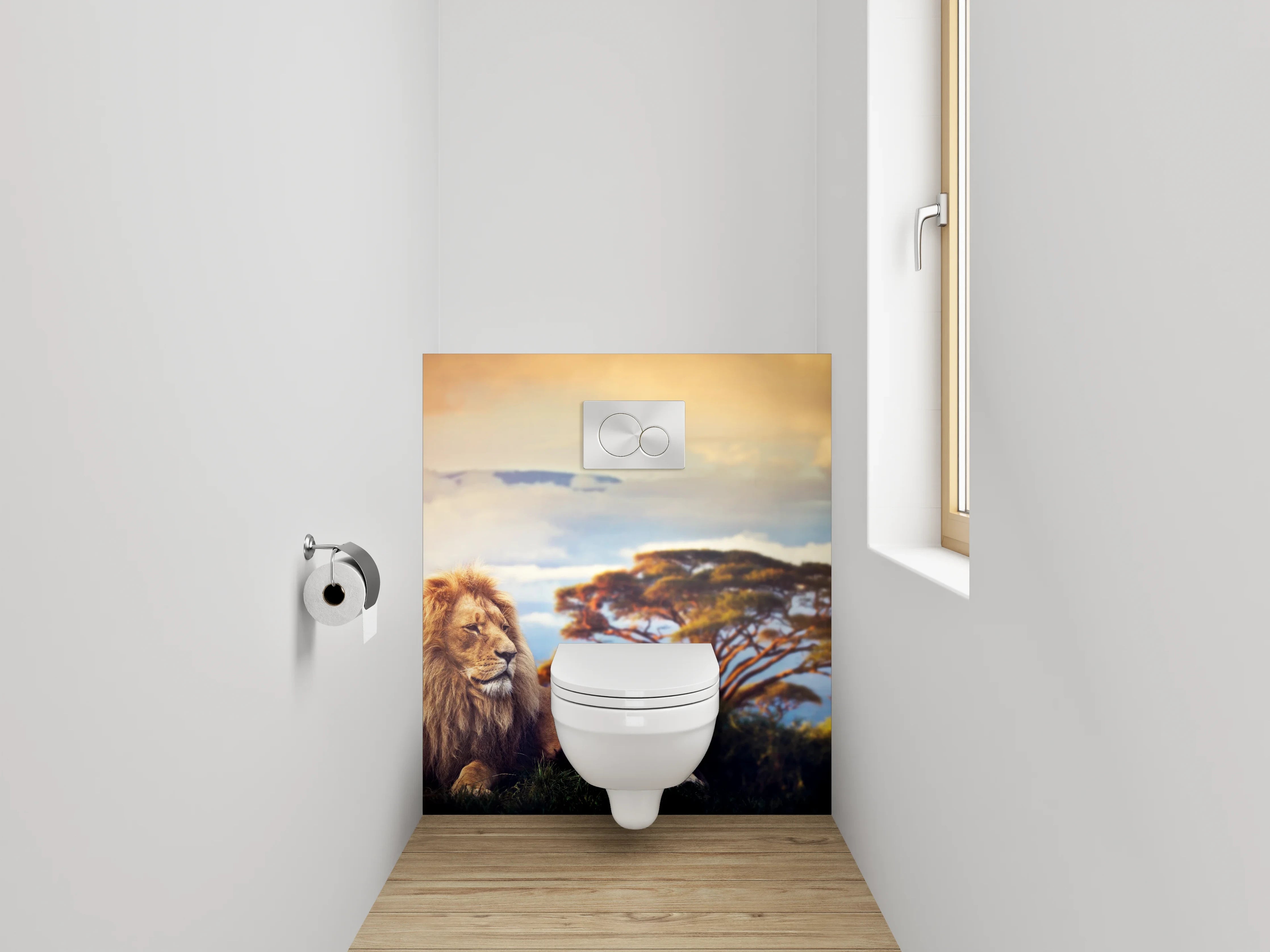 WC-Rückwand - Majestätischer Löwe in afrikanischer Savanne