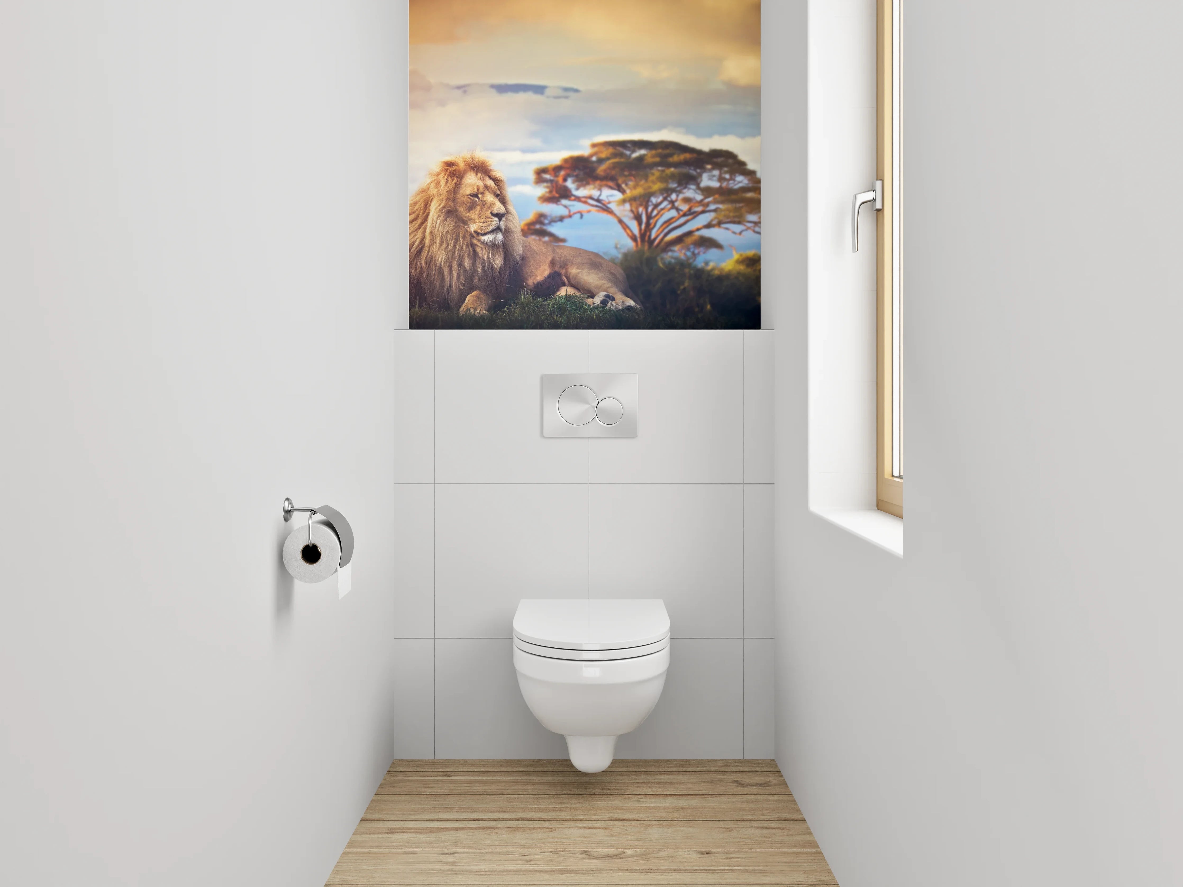 WC-Rückwand - Majestätischer Löwe in afrikanischer Savanne