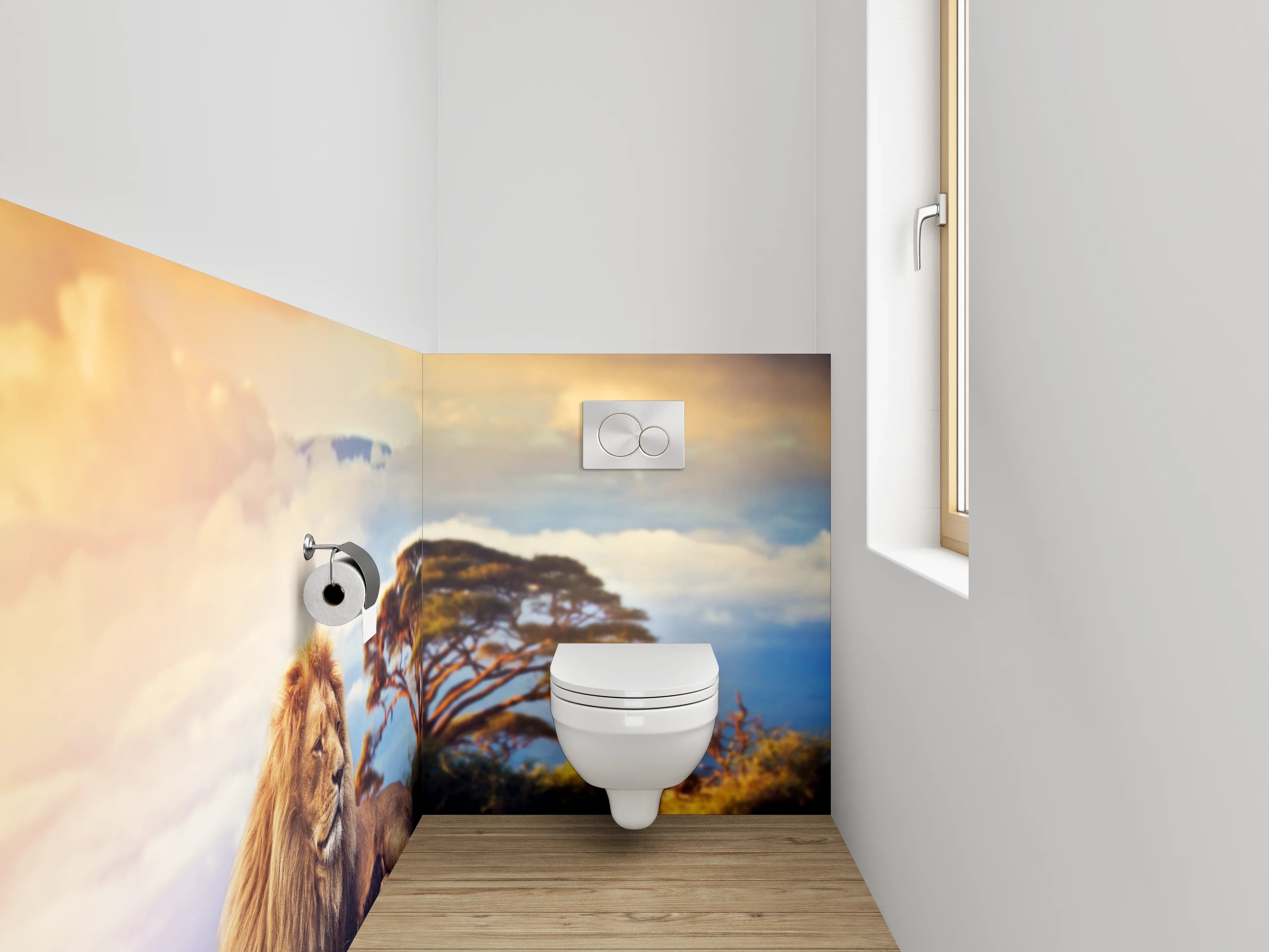 WC-Rückwand - Majestätischer Löwe in afrikanischer Savanne