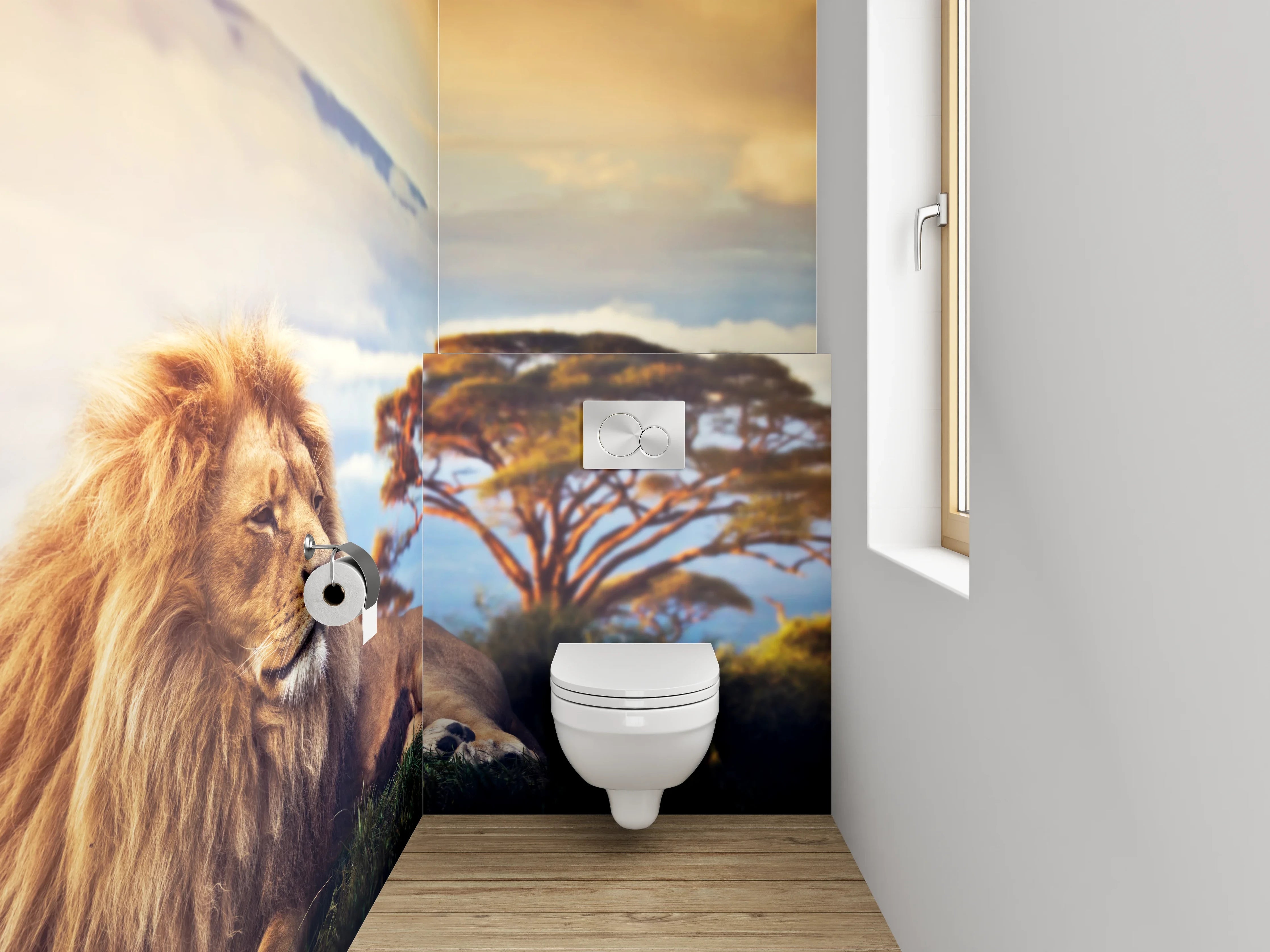 WC-Rückwand - Majestätischer Löwe in afrikanischer Savanne