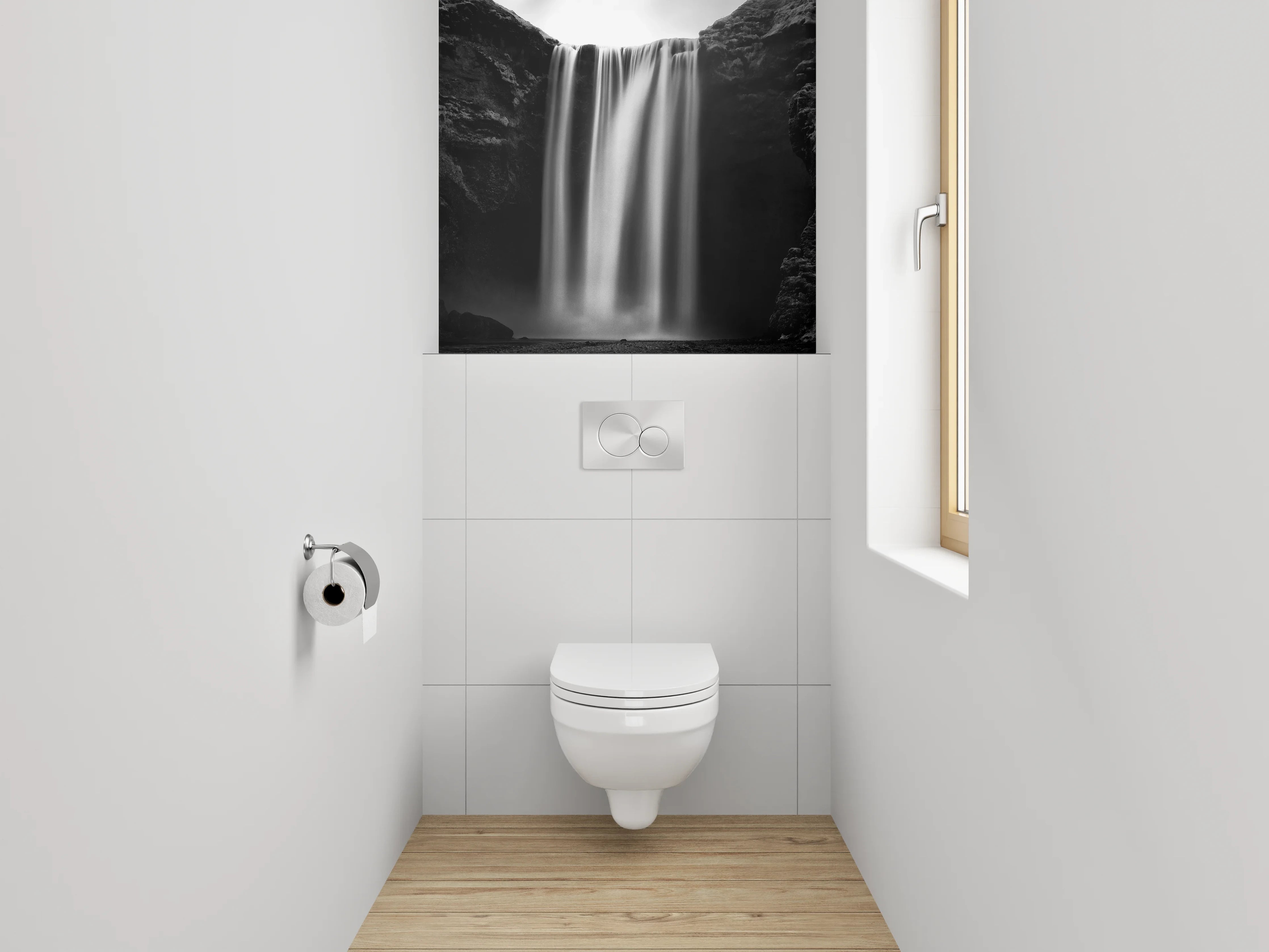 WC-Rückwand - Majestätischer Schwarz-Weiß Wasserfall