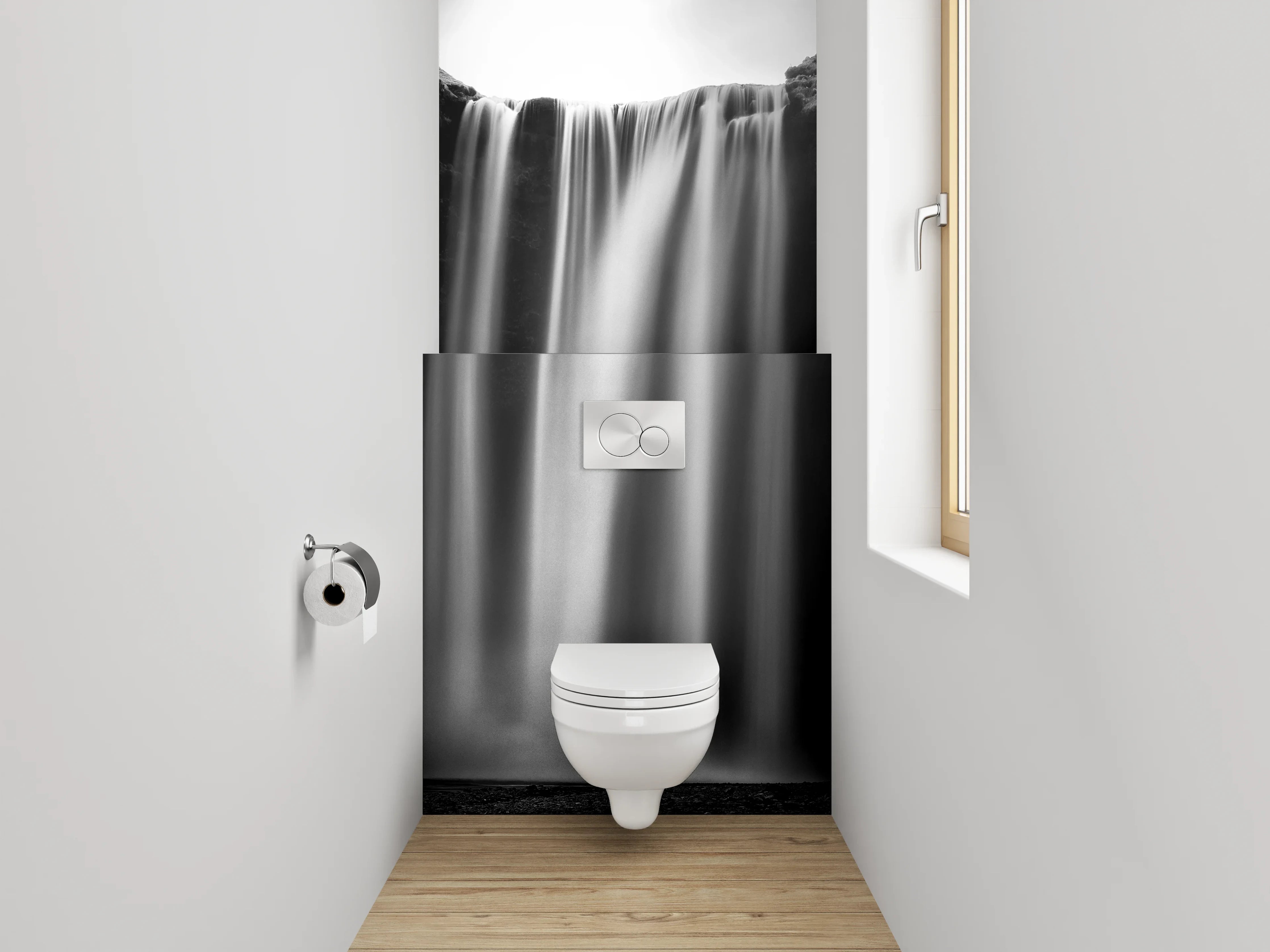 WC-Rückwand - Majestätischer Schwarz-Weiß Wasserfall