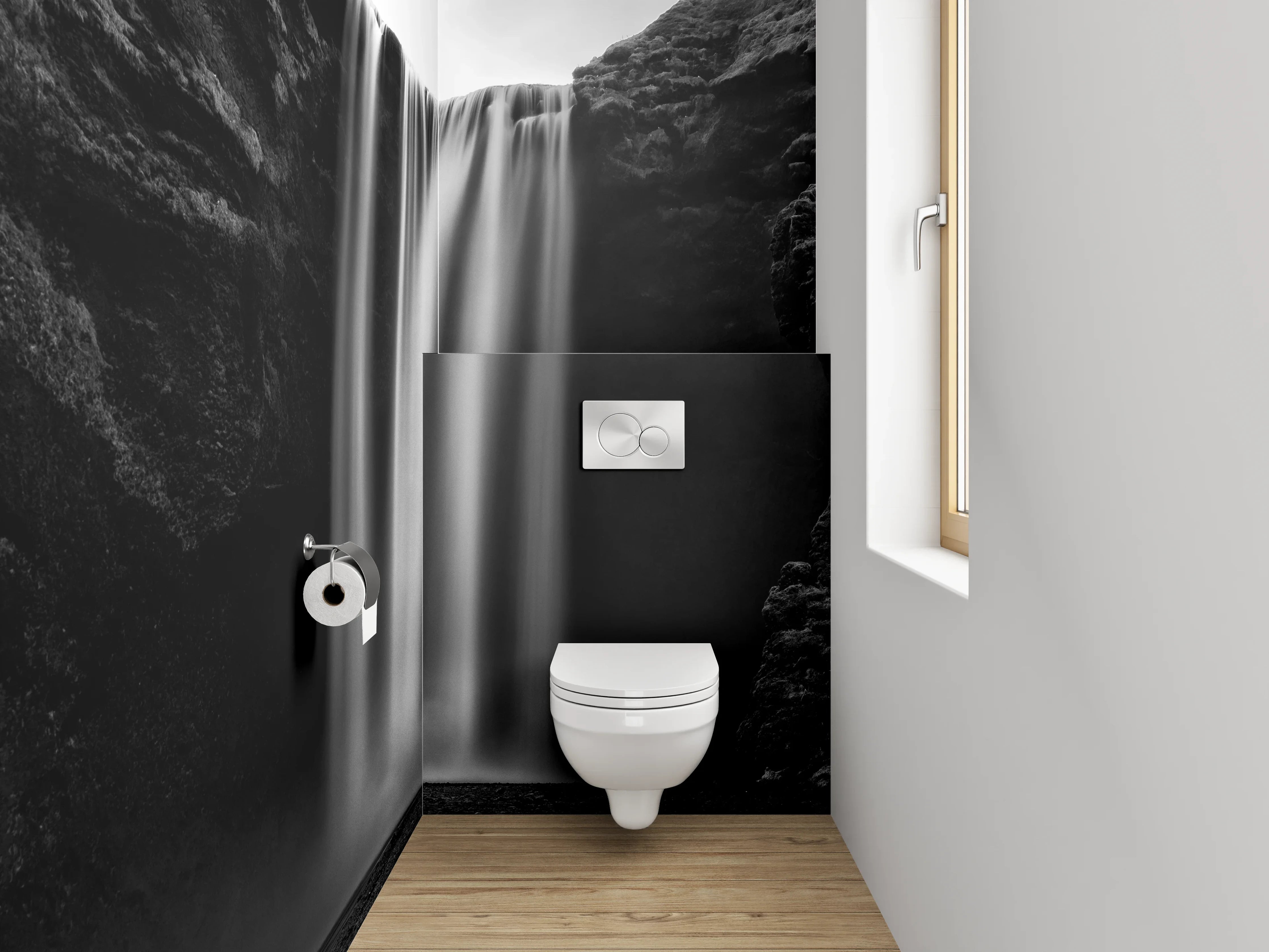 WC-Rückwand - Majestätischer Schwarz-Weiß Wasserfall