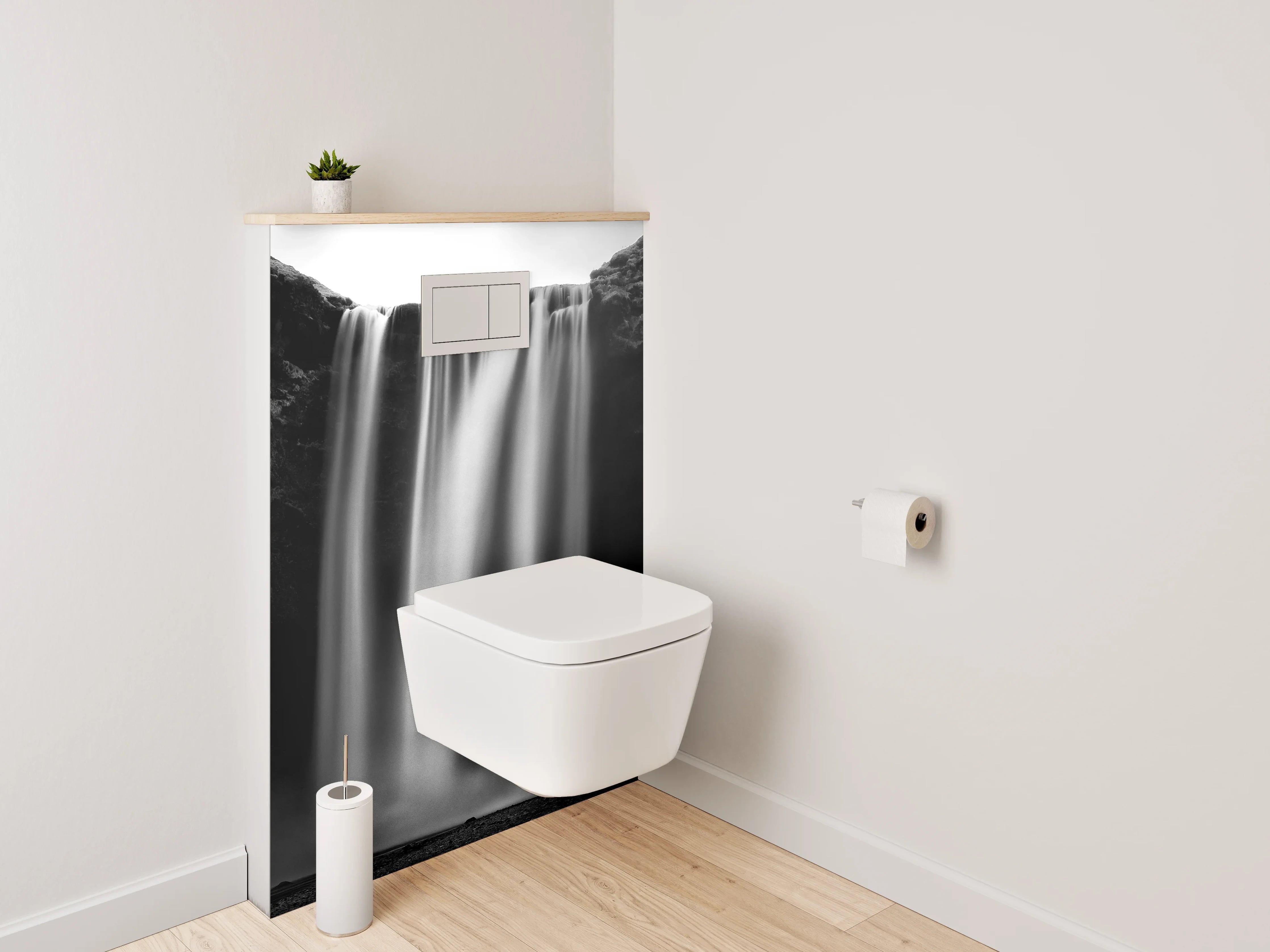 WC-Rückwand - Majestätischer Schwarz-Weiß Wasserfall