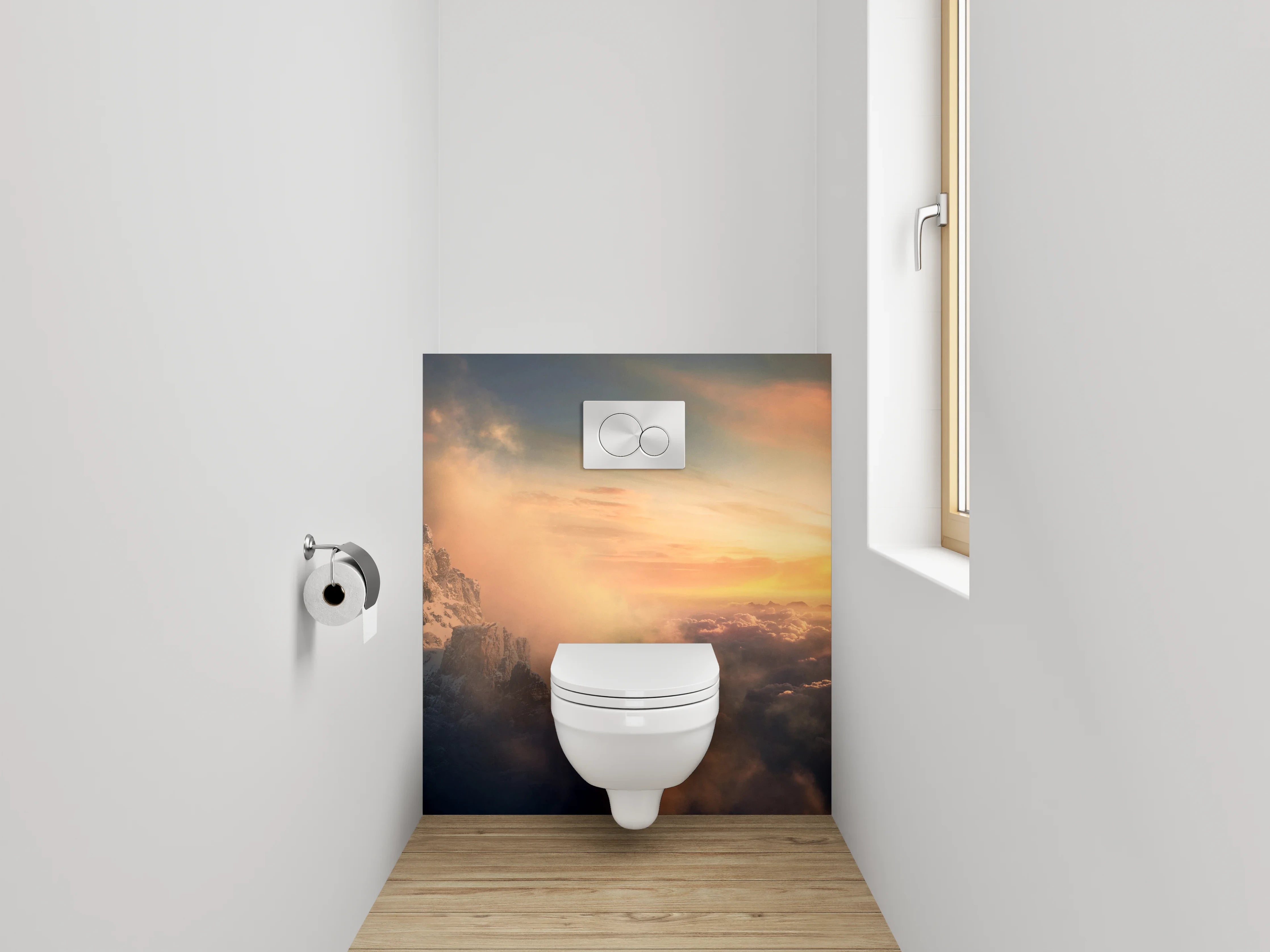 WC-Rückwand - Majestätischer Sonnenaufgang über Berggipfeln
