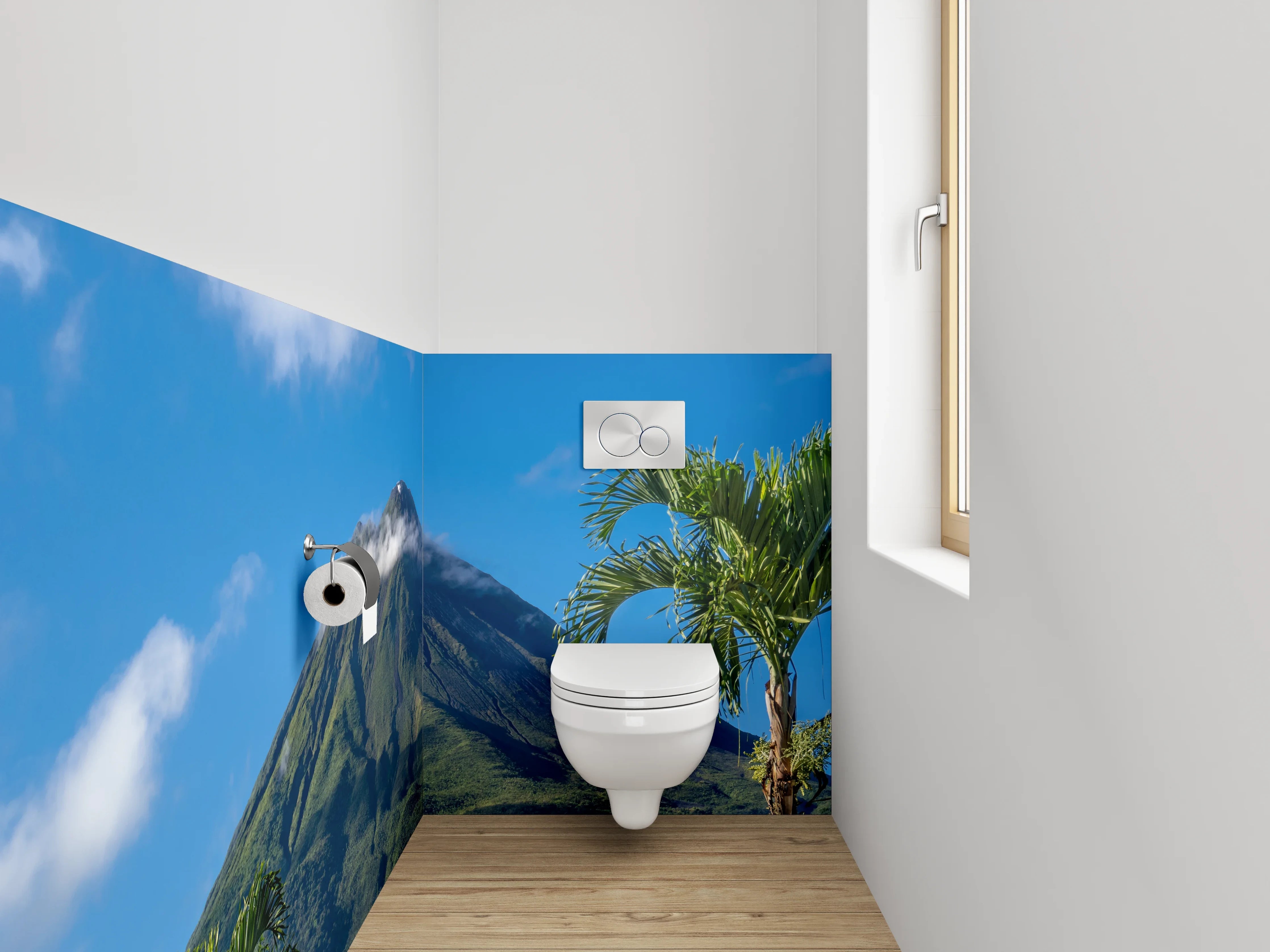 WC-Rückwand - Majestätischer Vulkan mit tropischem Grün