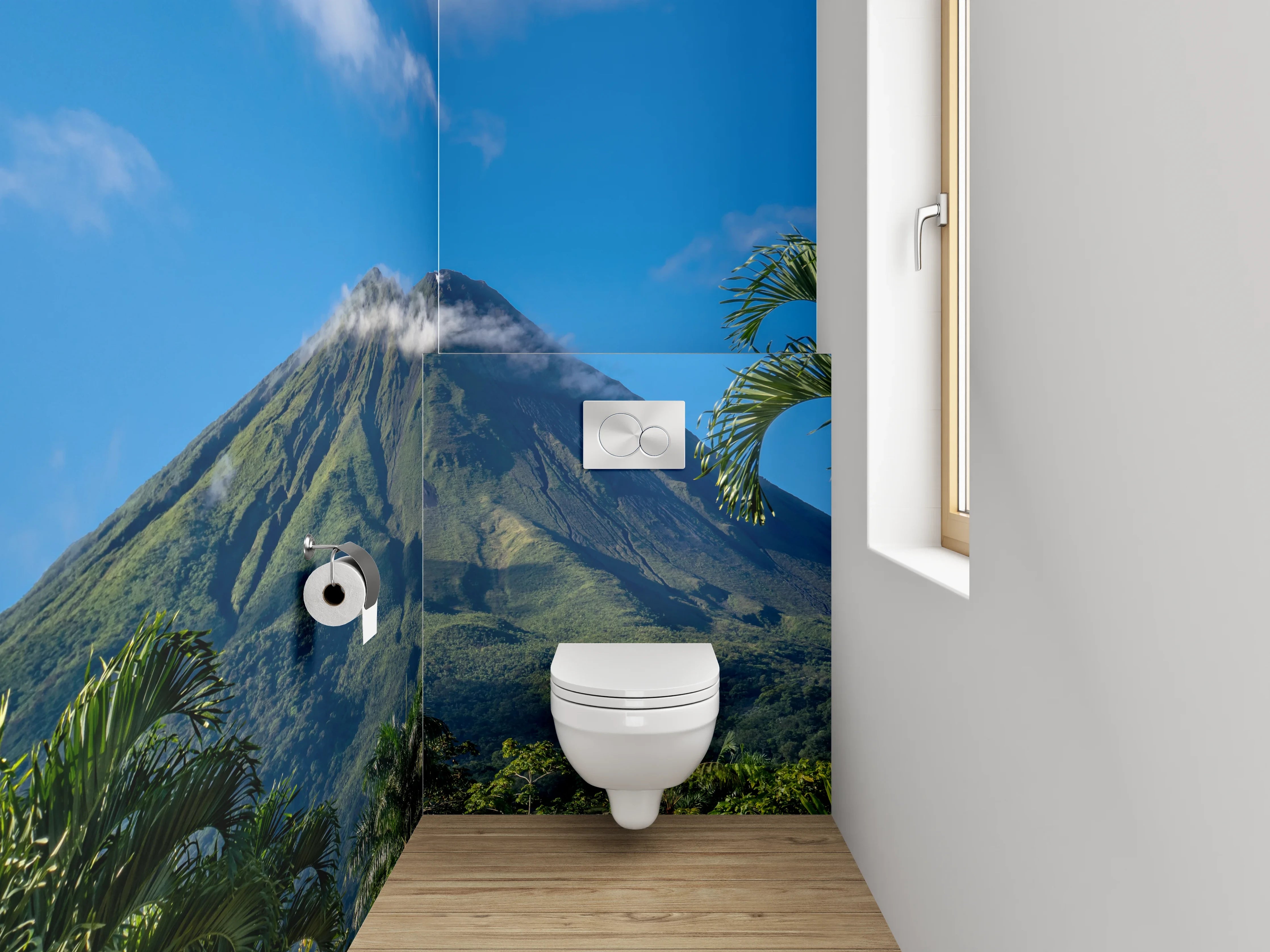 WC-Rückwand - Majestätischer Vulkan mit tropischem Grün