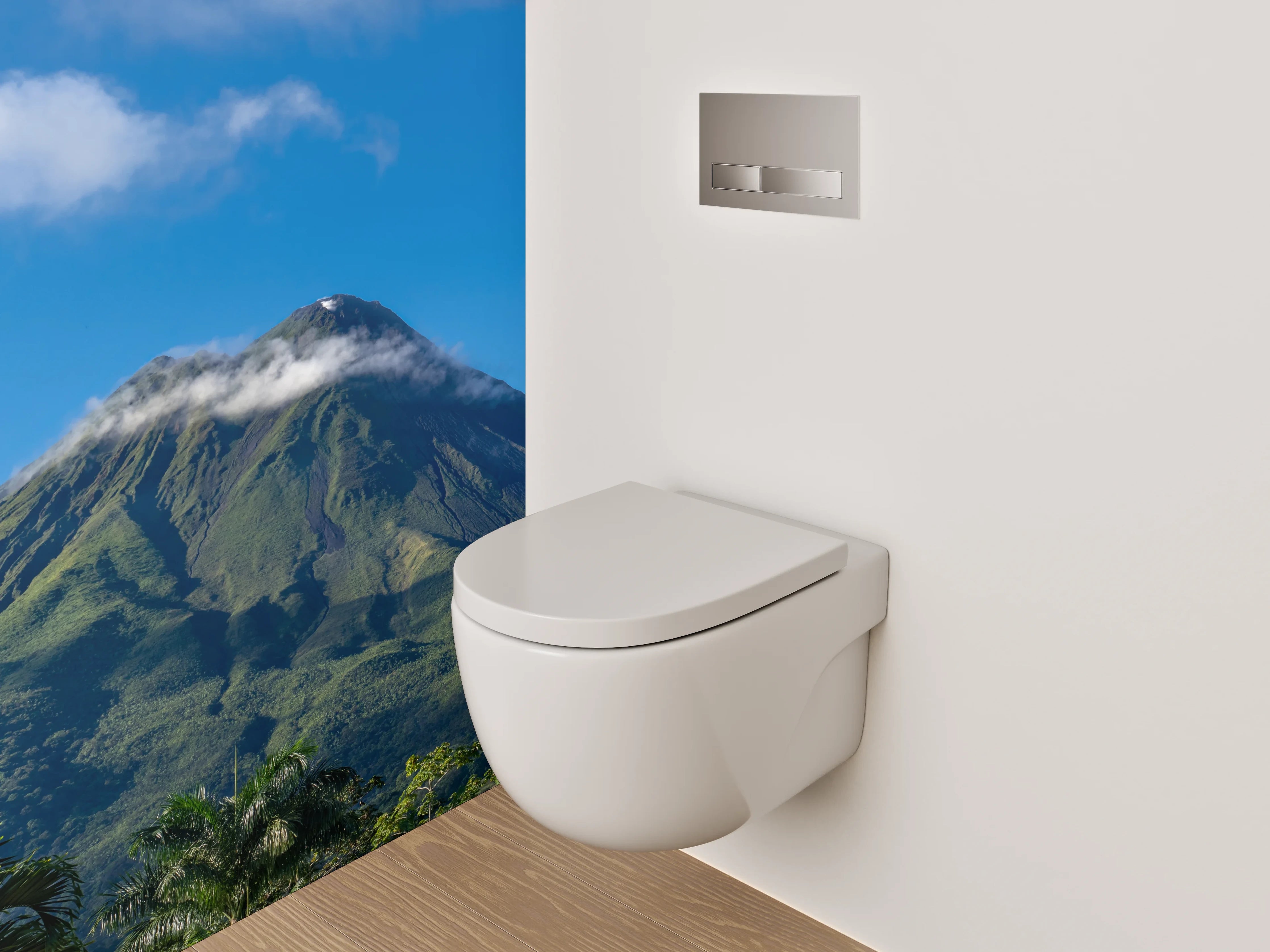 WC-Rückwand - Majestätischer Vulkan mit tropischem Grün