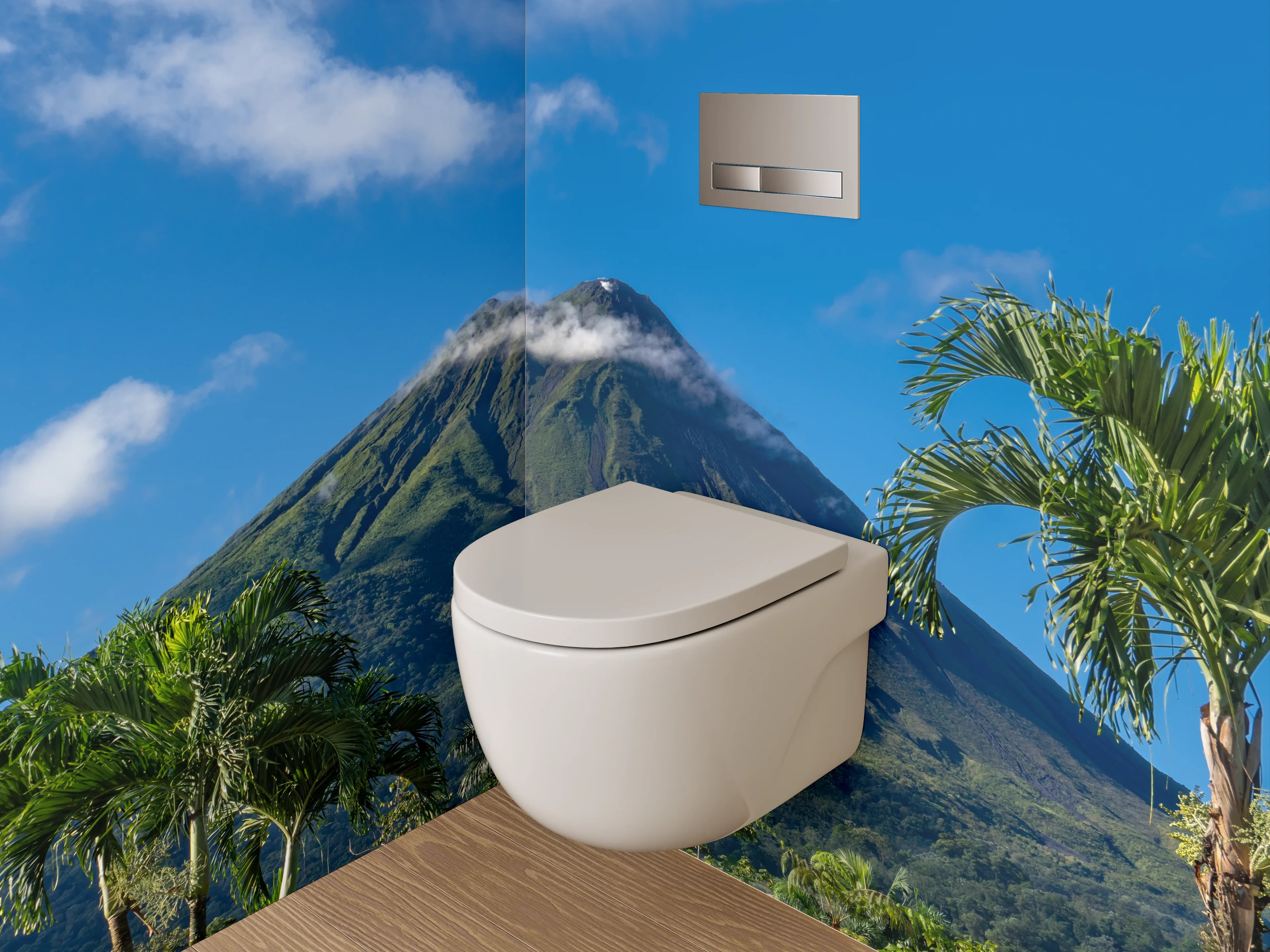 WC-Rückwand - Majestätischer Vulkan mit tropischem Grün
