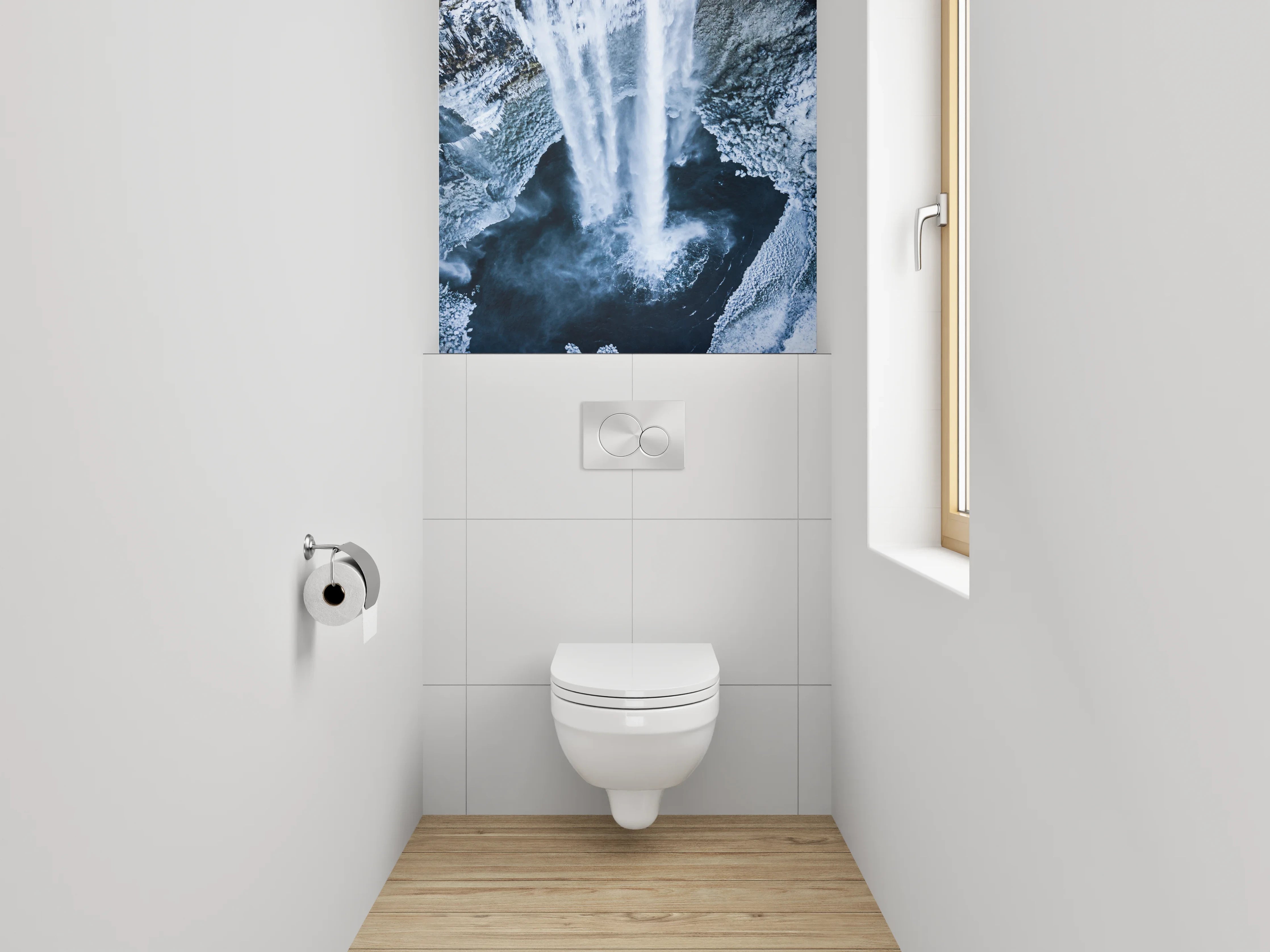 WC-Rückwand - Majestätischer Wasserfall aus der Vogelperspektive