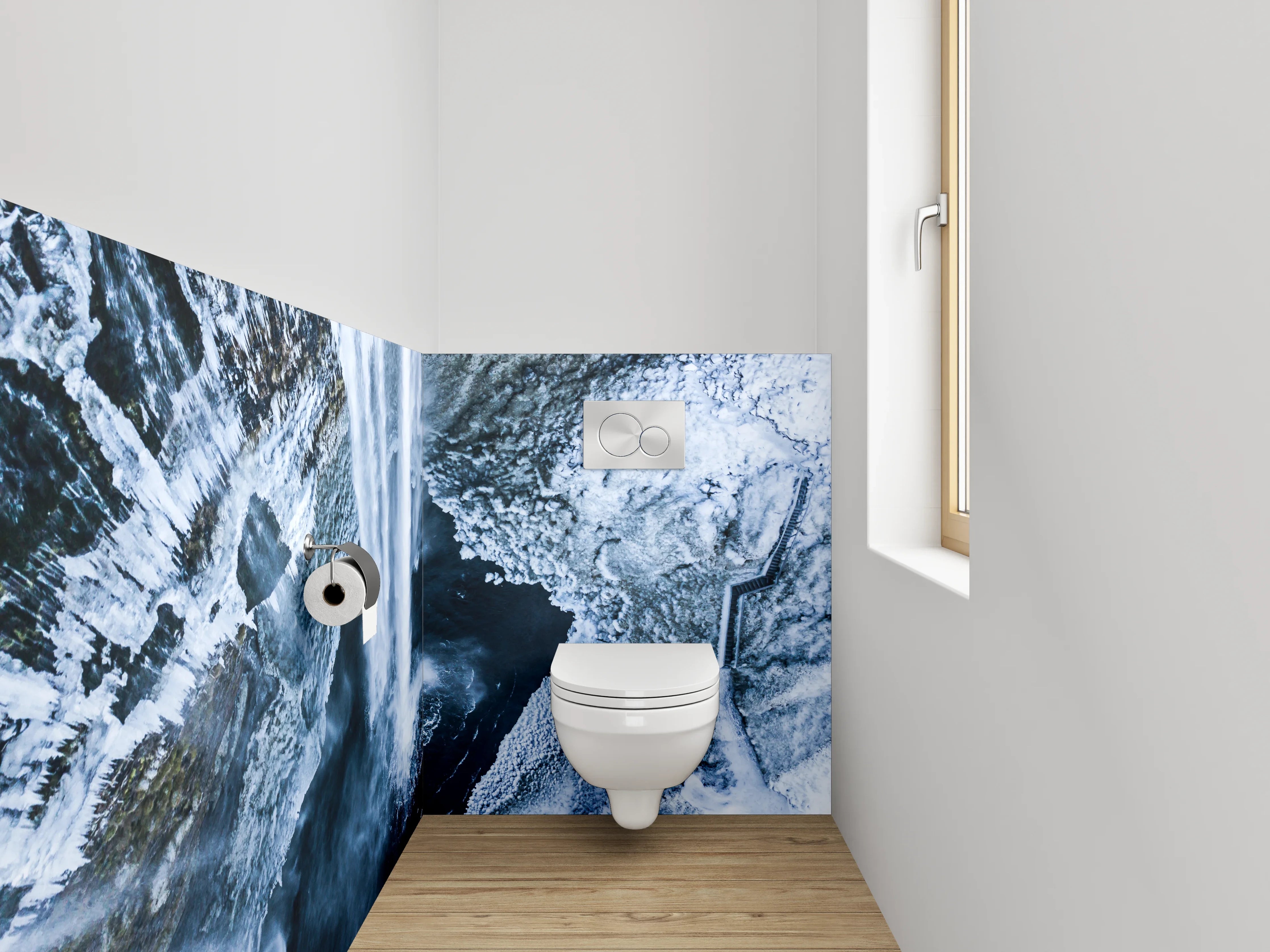 WC-Rückwand - Majestätischer Wasserfall aus der Vogelperspektive