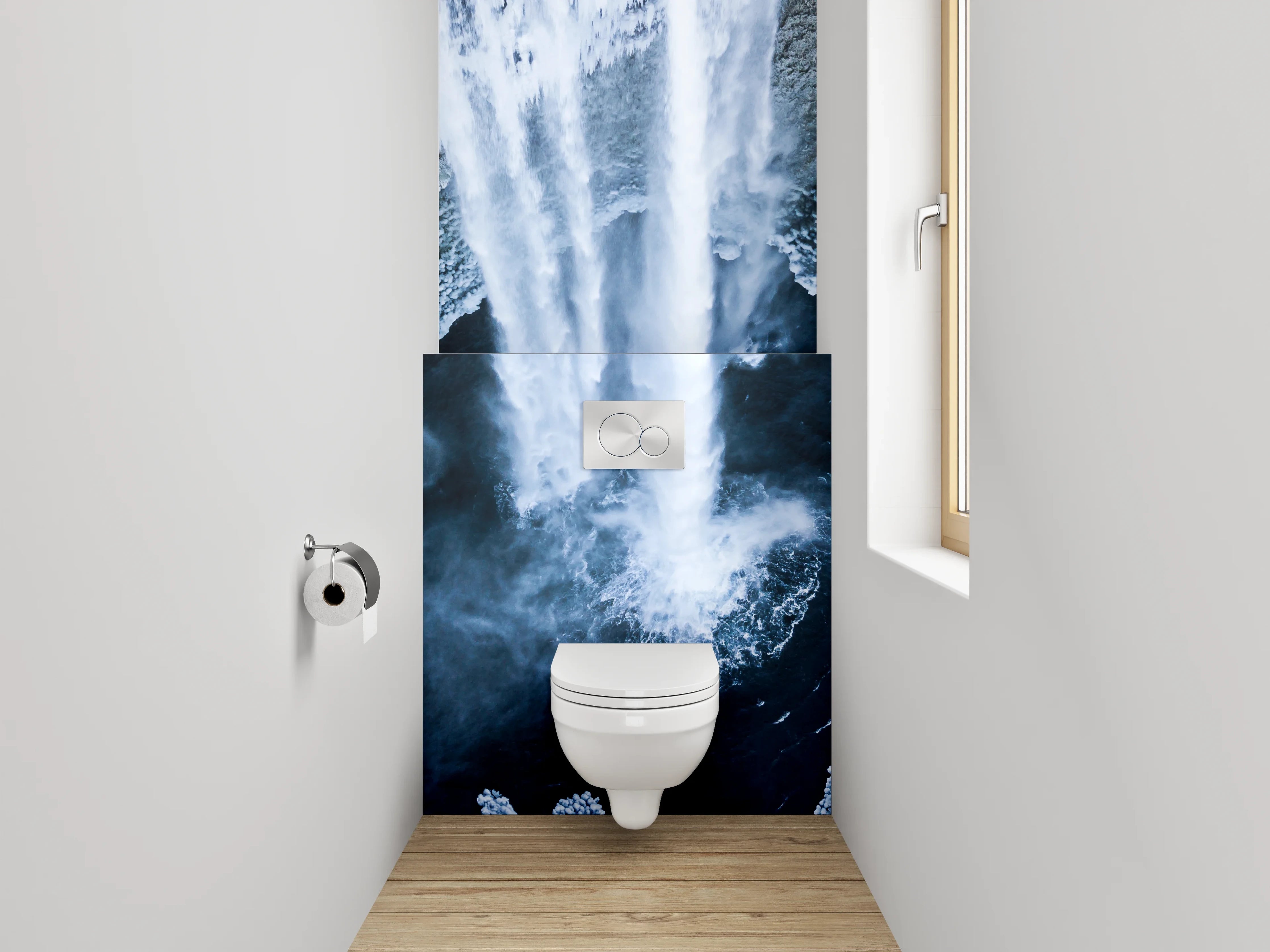 WC-Rückwand - Majestätischer Wasserfall aus der Vogelperspektive