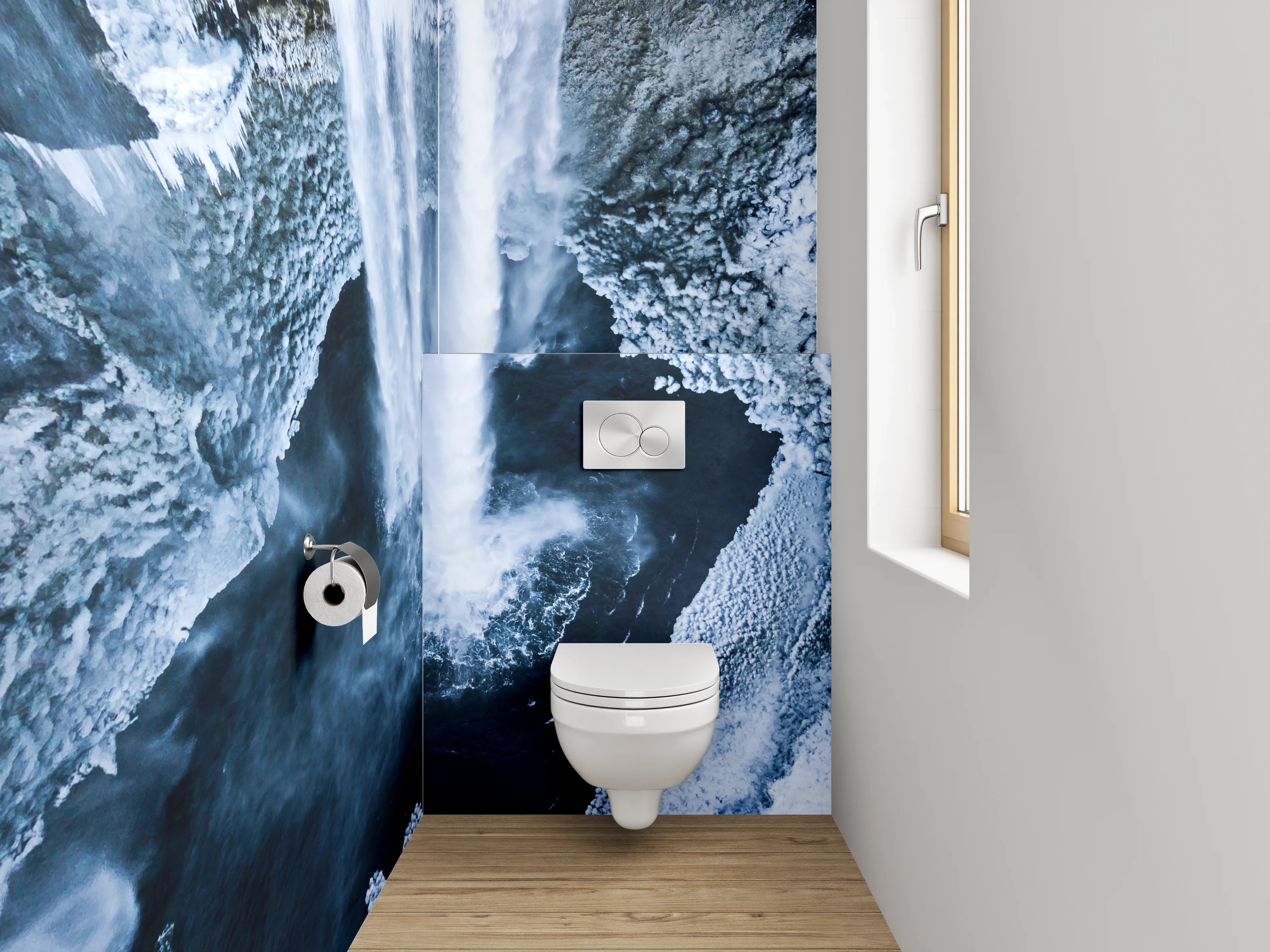 WC-Rückwand - Majestätischer Wasserfall aus der Vogelperspektive