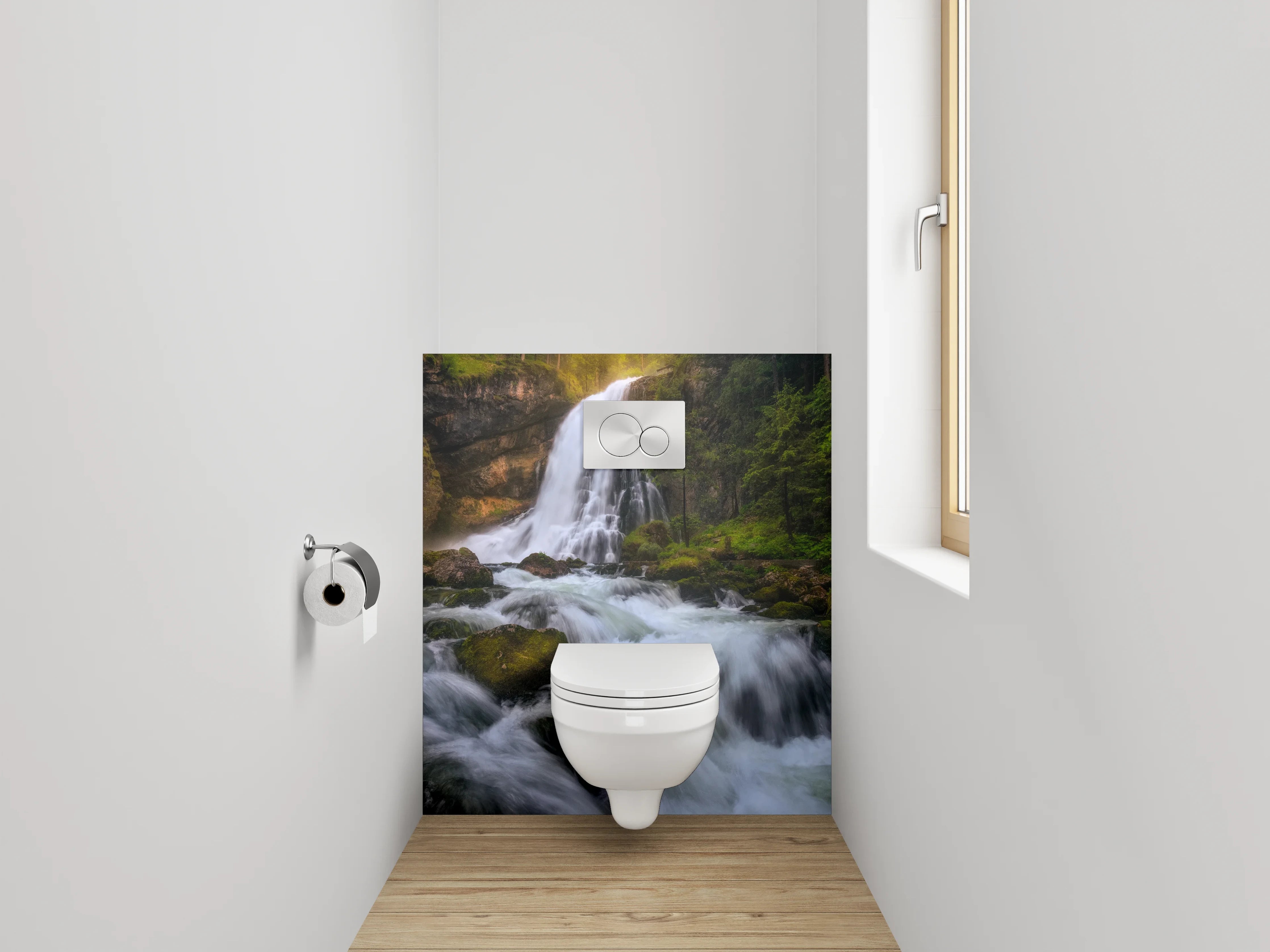 WC-Rückwand - Majestätischer Wasserfall im Grünen