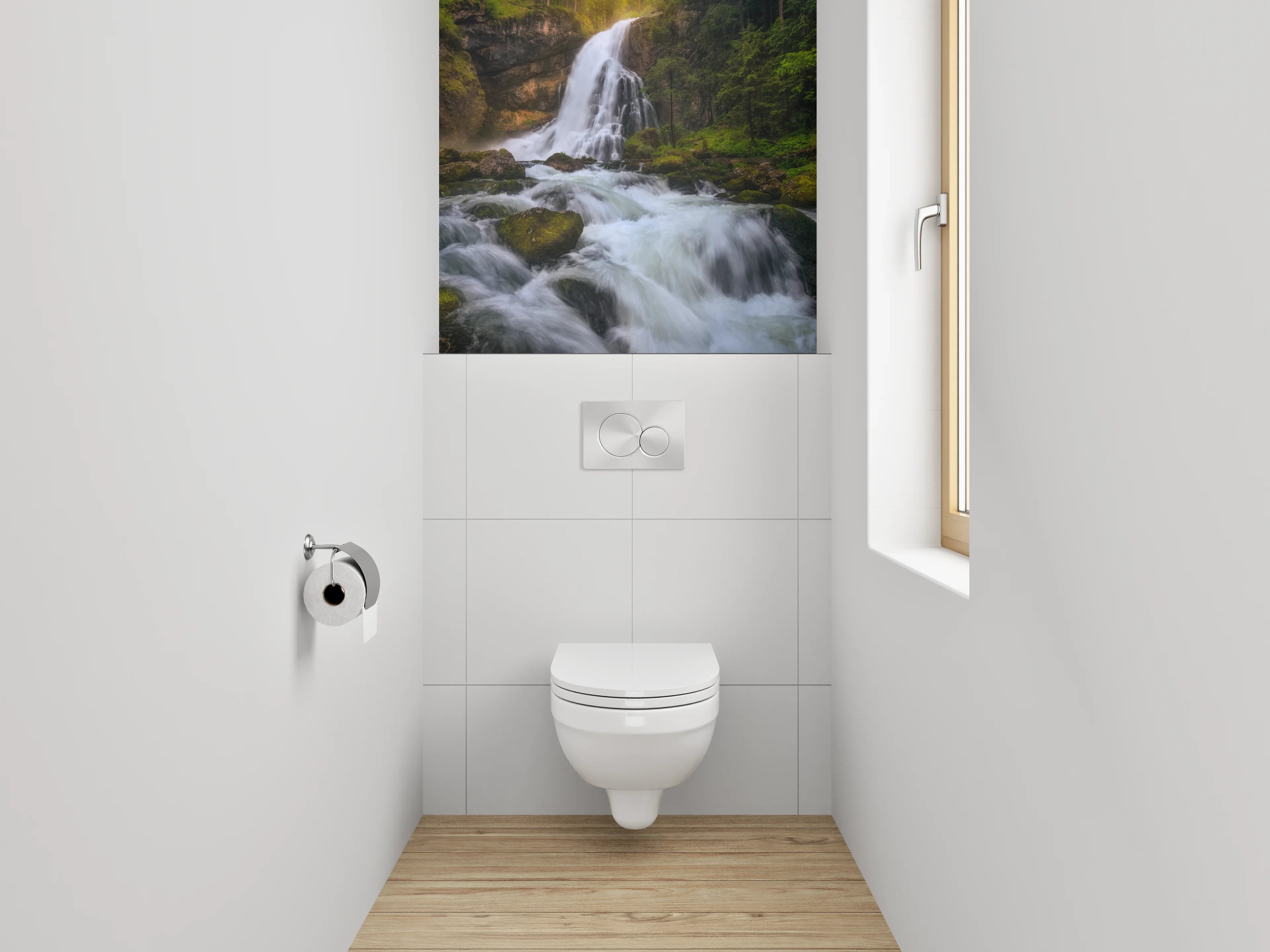 WC-Rückwand - Majestätischer Wasserfall im Grünen