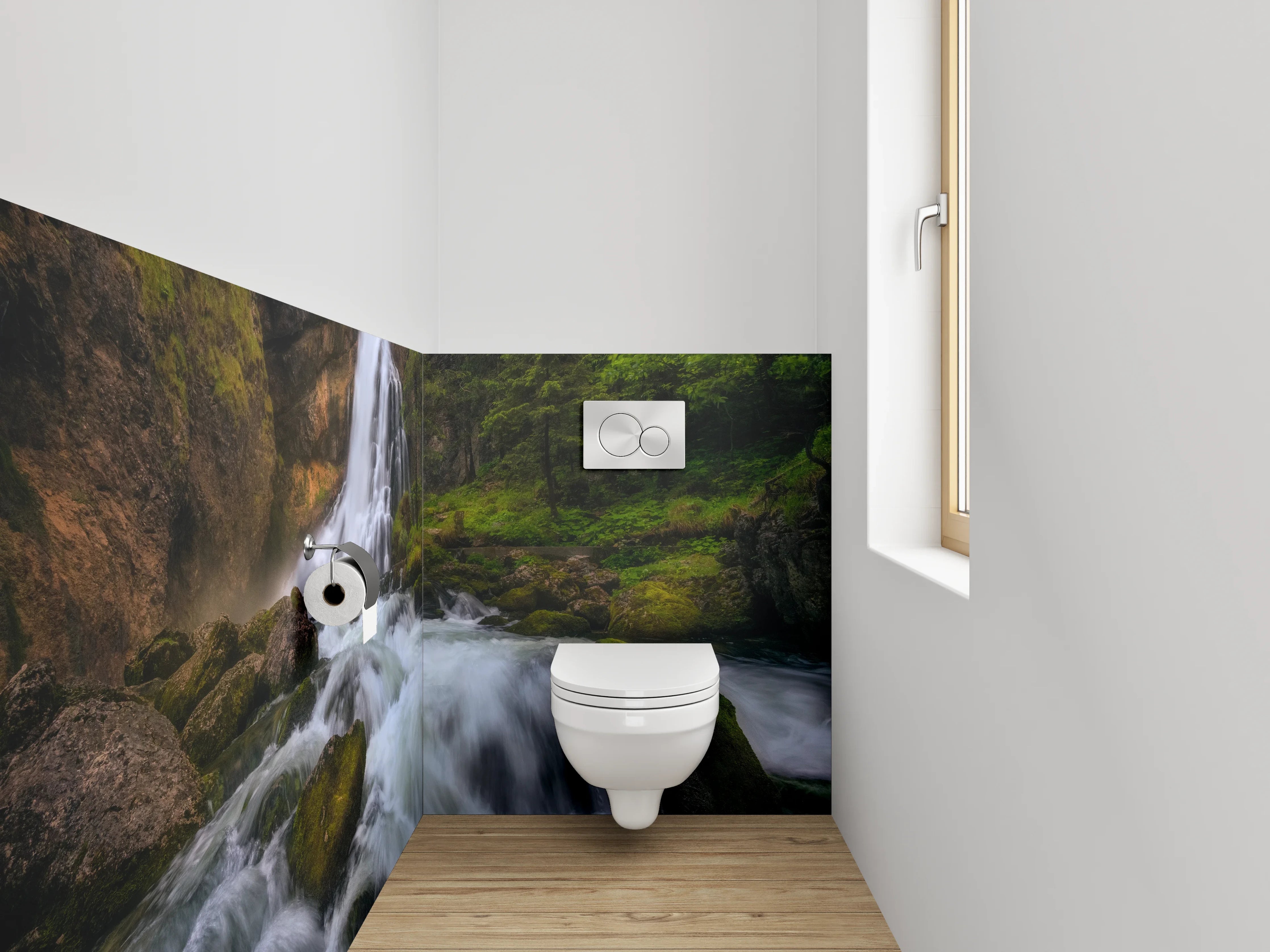 WC-Rückwand - Majestätischer Wasserfall im Grünen
