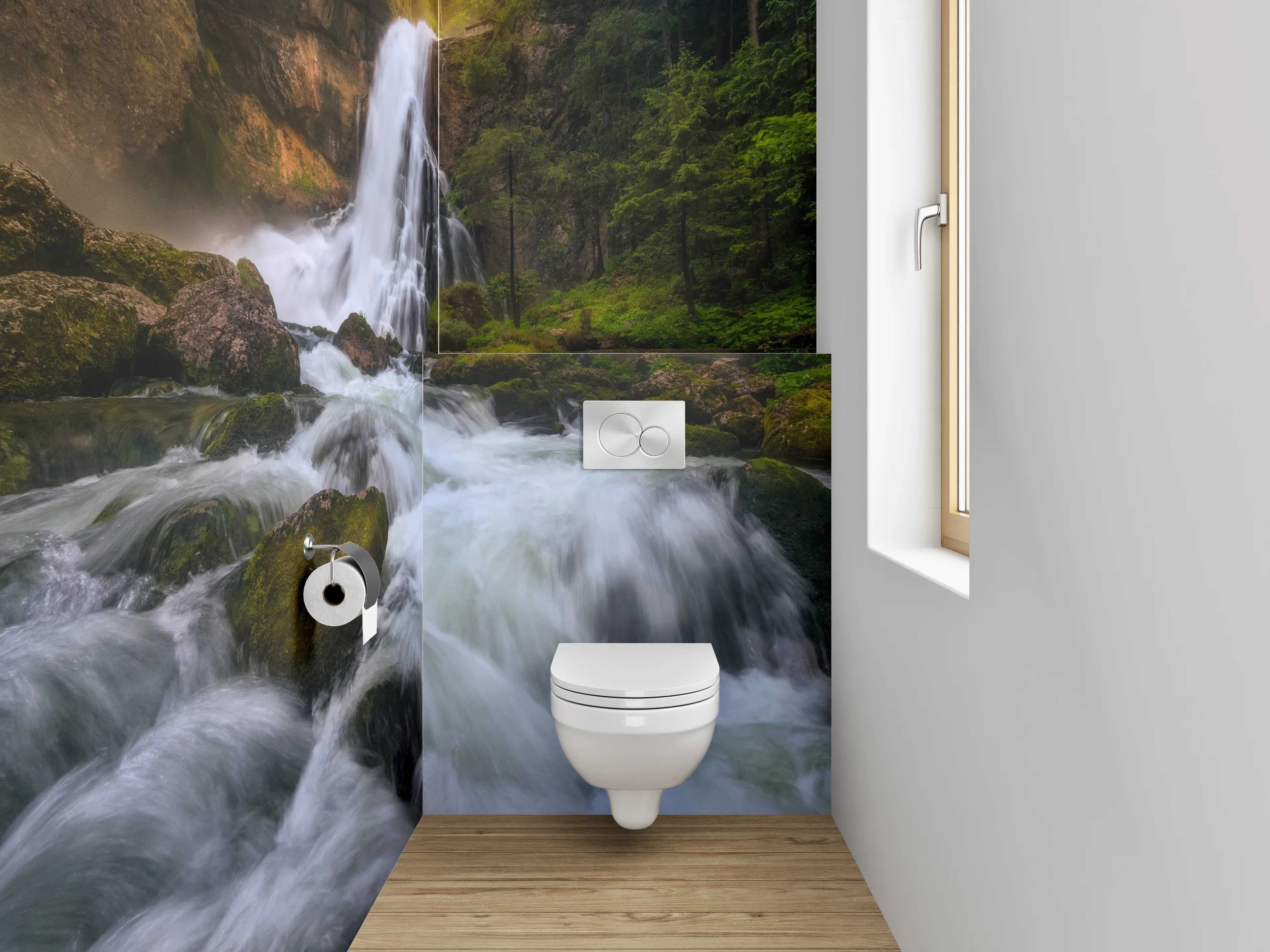 WC-Rückwand - Majestätischer Wasserfall im Grünen