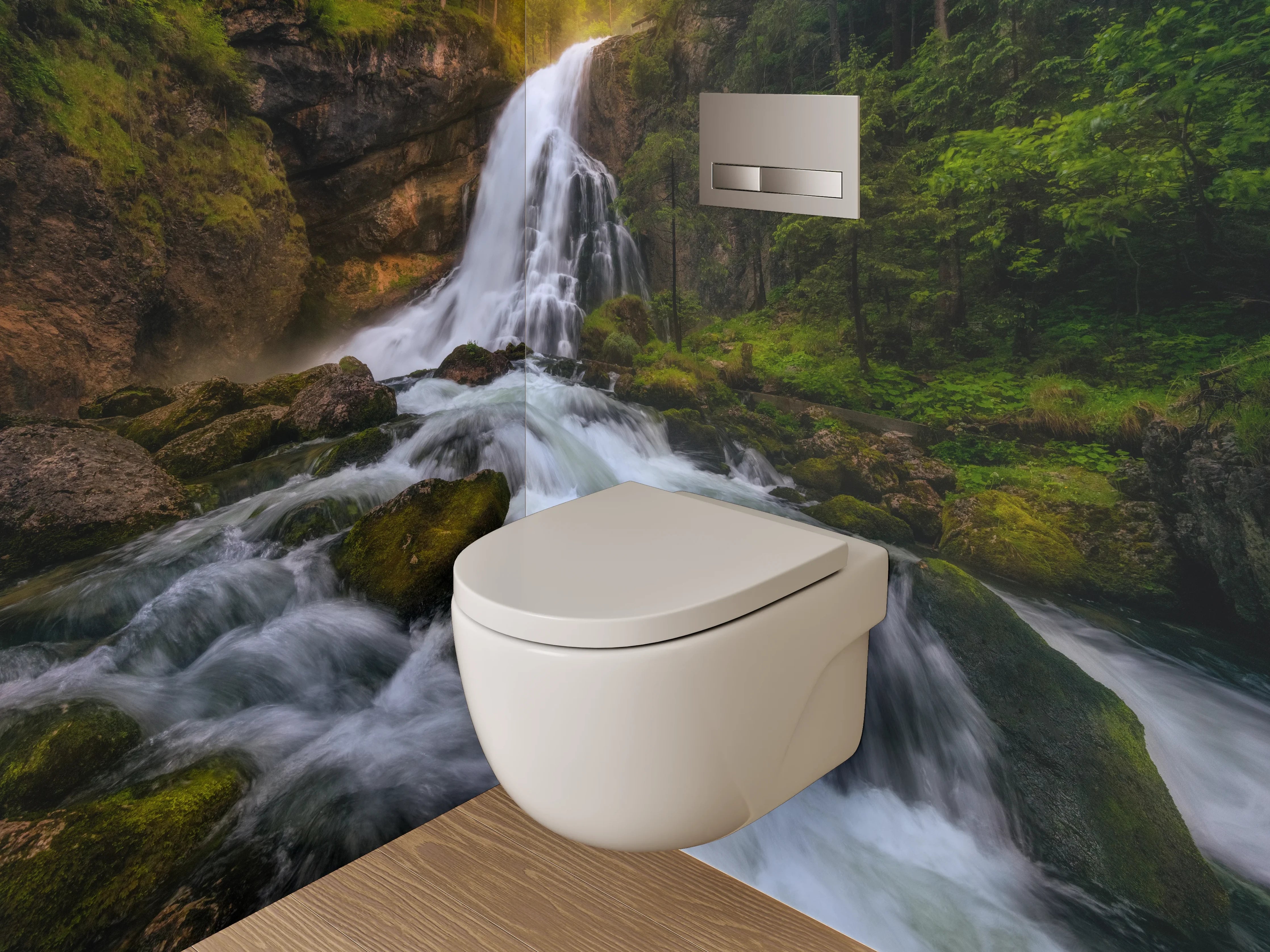 WC-Rückwand - Majestätischer Wasserfall im Grünen