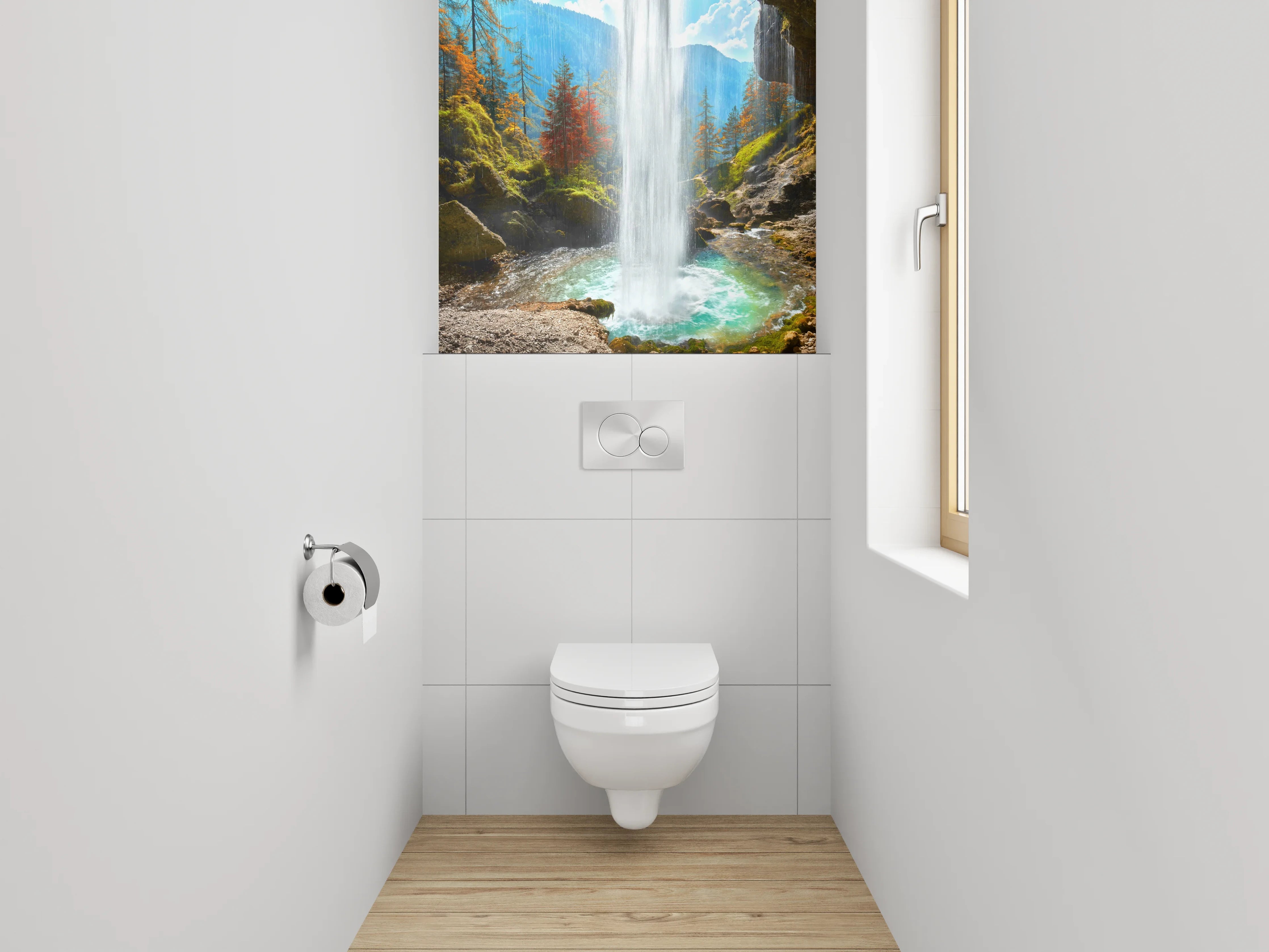 WC-Rückwand - Majestätischer Wasserfall im Herbstwald