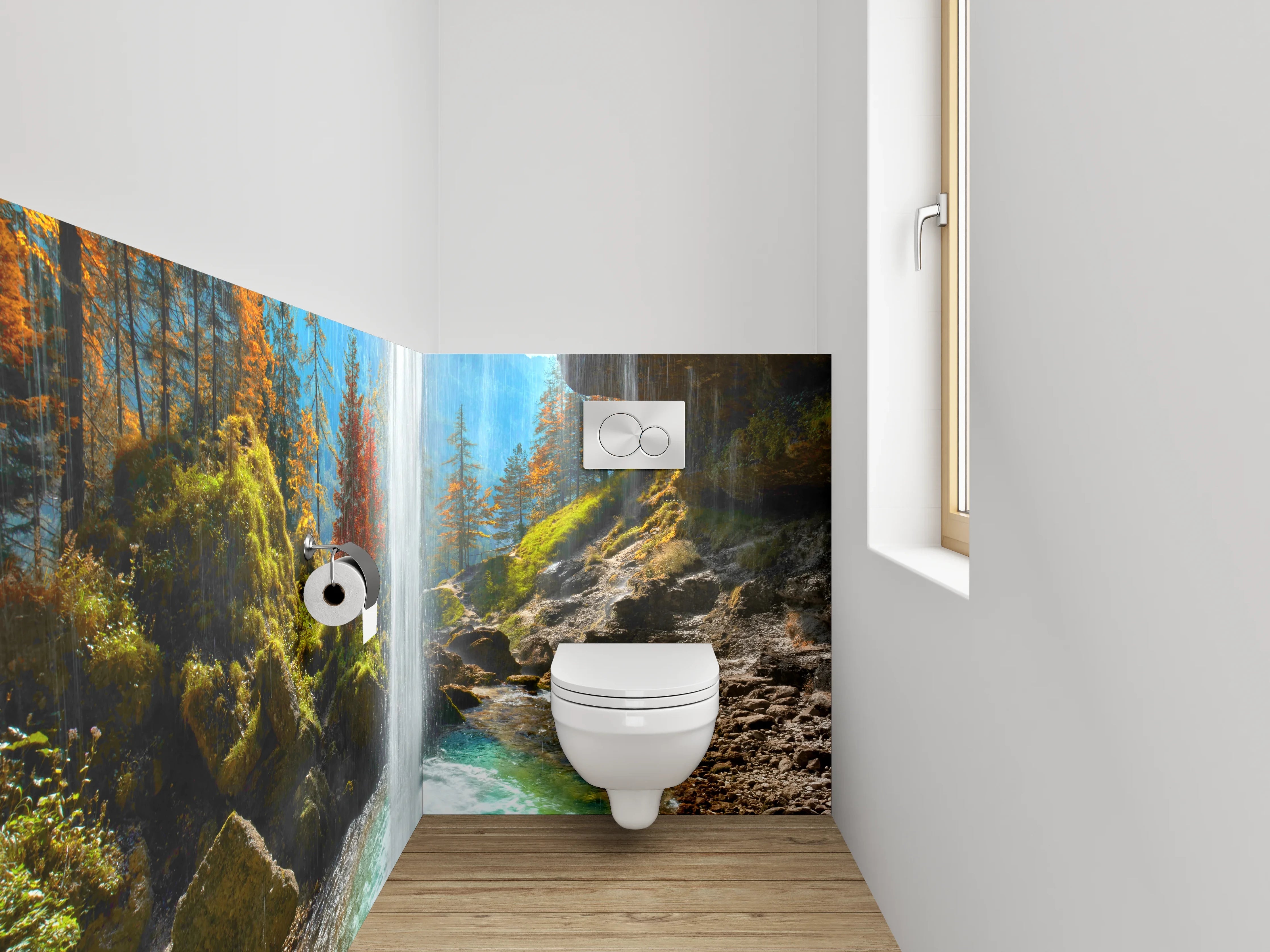 WC-Rückwand - Majestätischer Wasserfall im Herbstwald