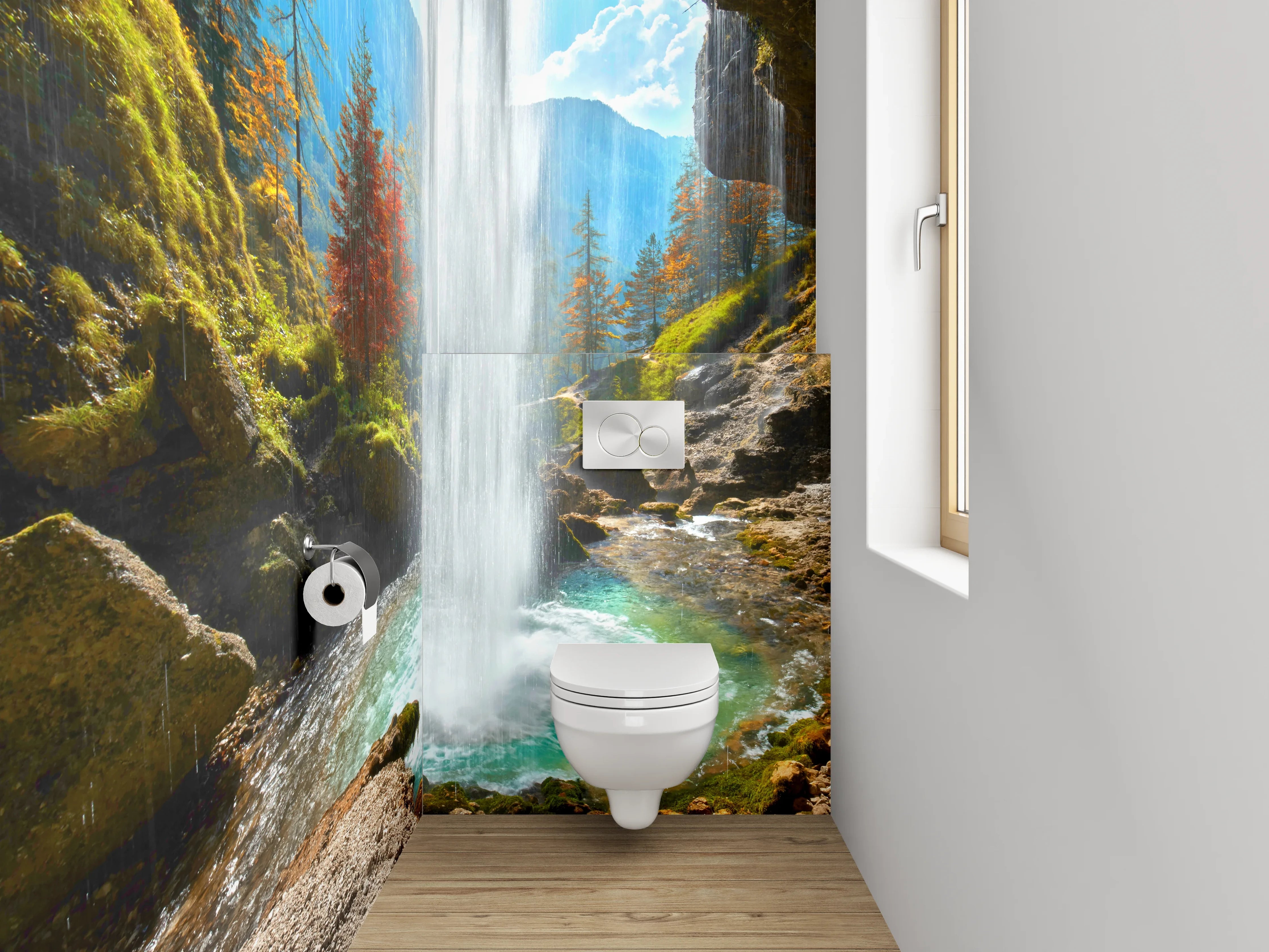 WC-Rückwand - Majestätischer Wasserfall im Herbstwald