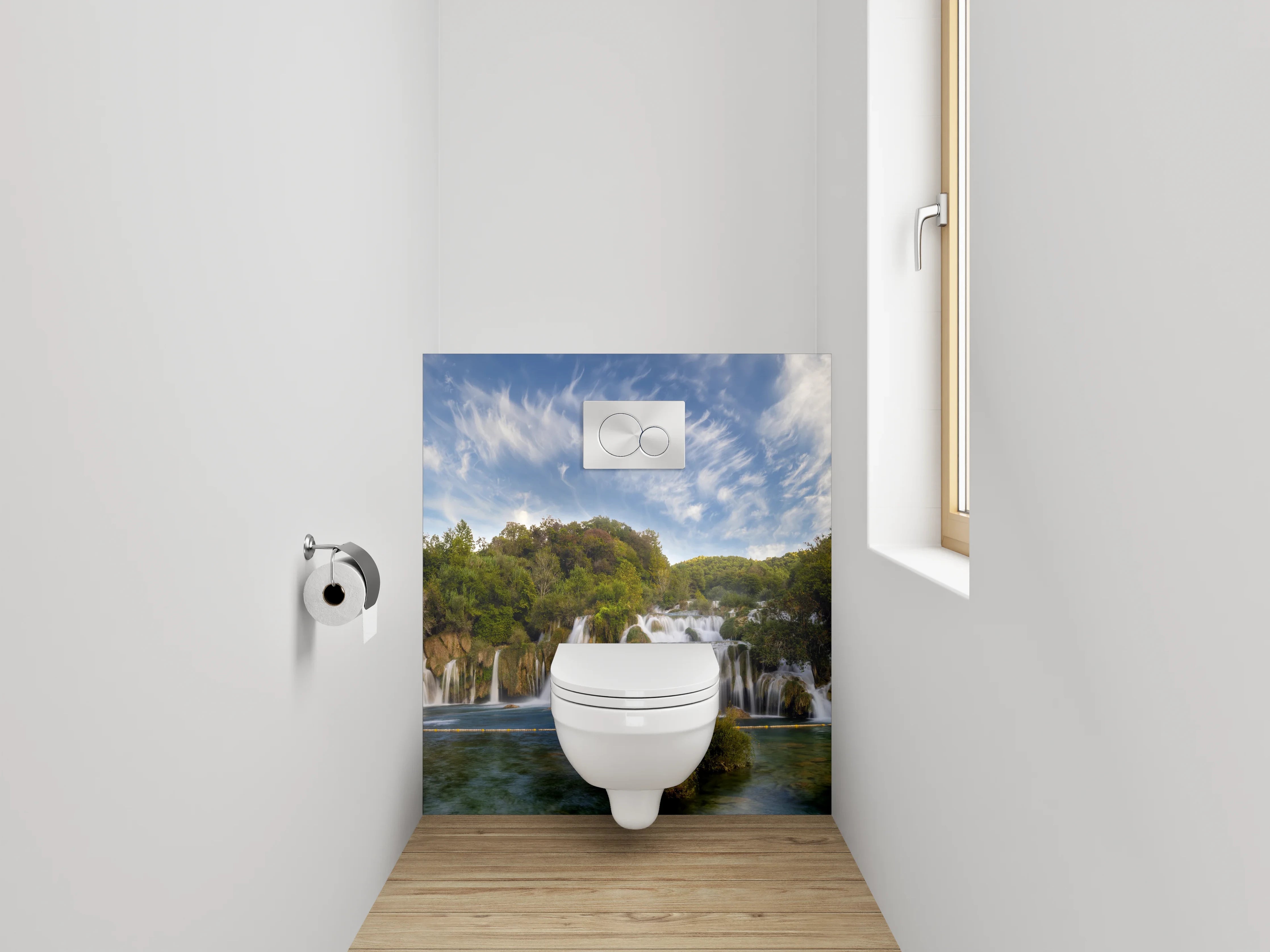 WC-Rückwand - Majestätischer Wasserfall im Naturparadies
