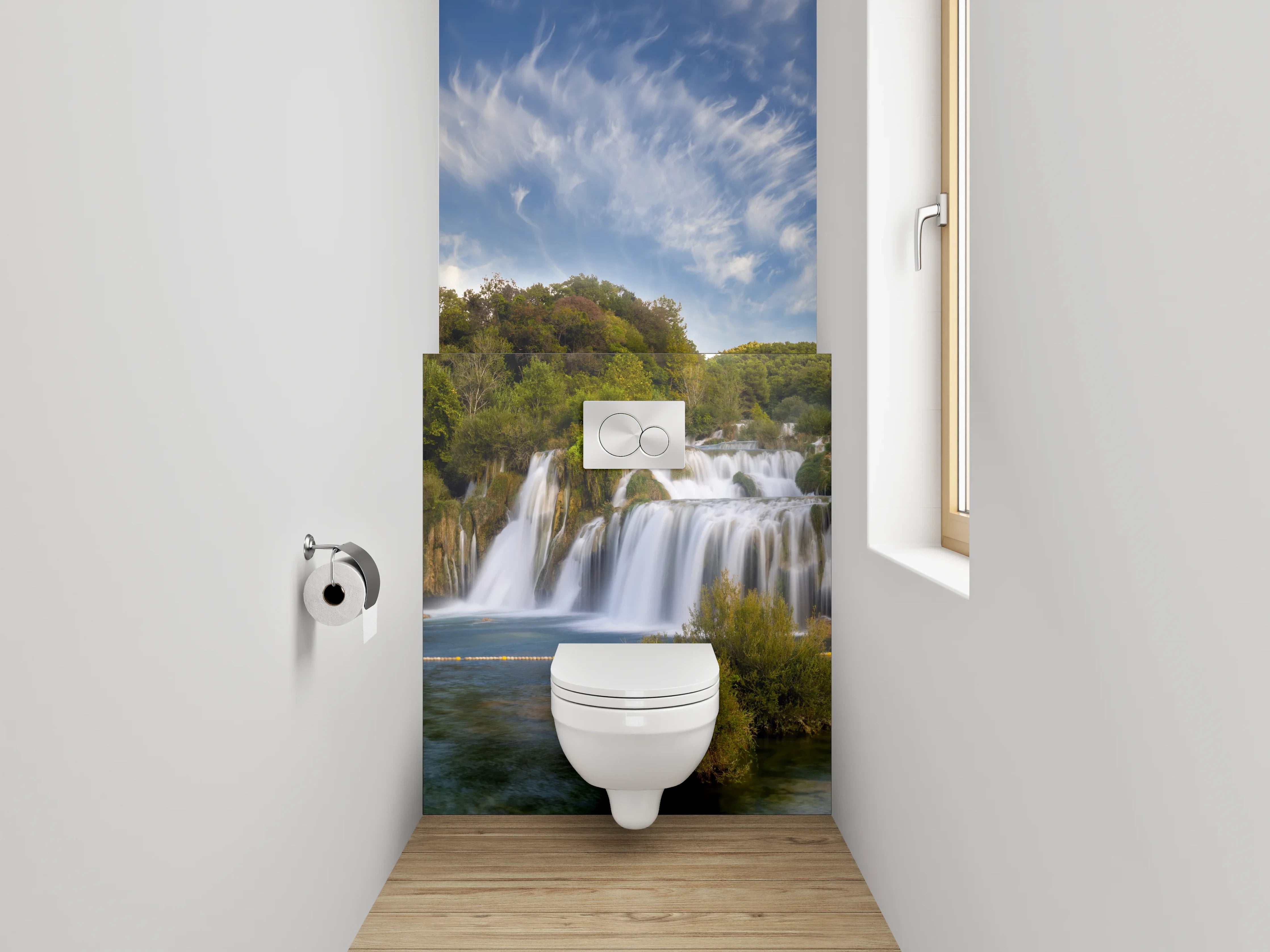 WC-Rückwand - Majestätischer Wasserfall im Naturparadies