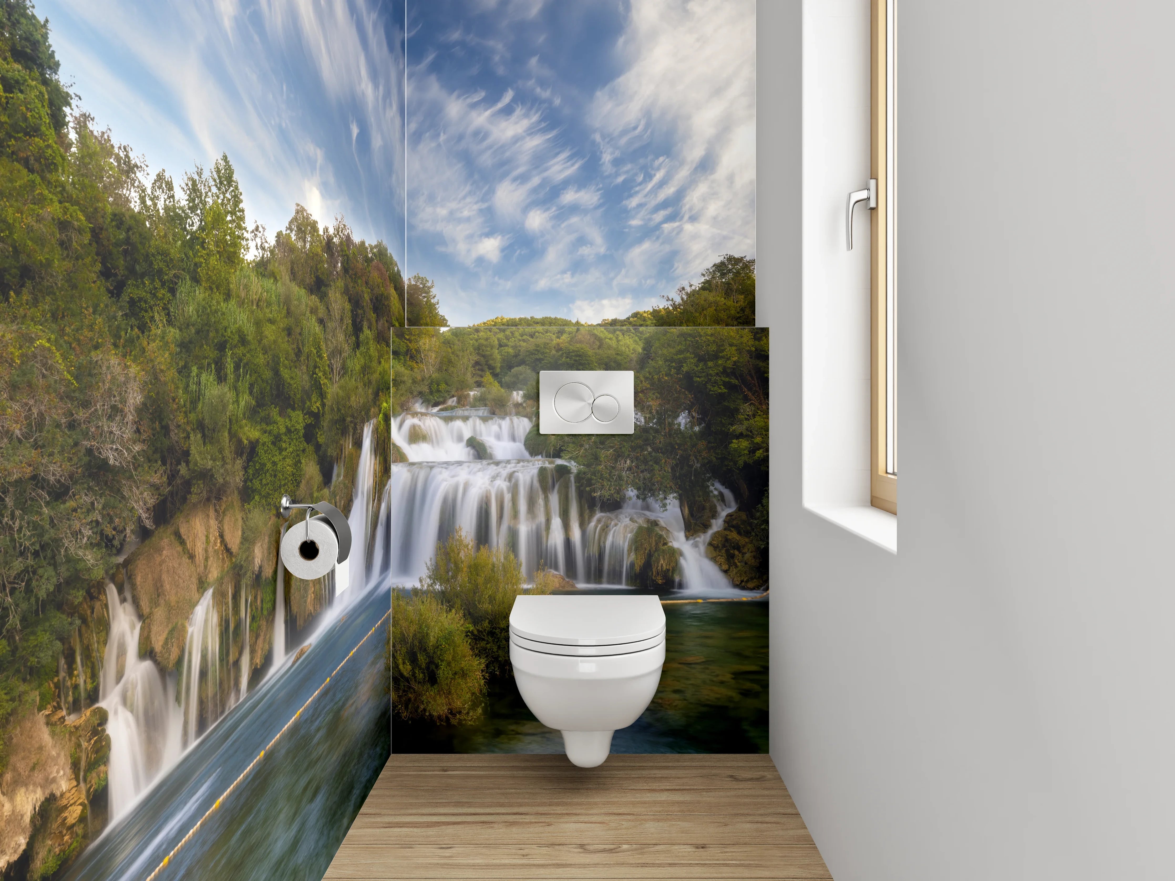 WC-Rückwand - Majestätischer Wasserfall im Naturparadies