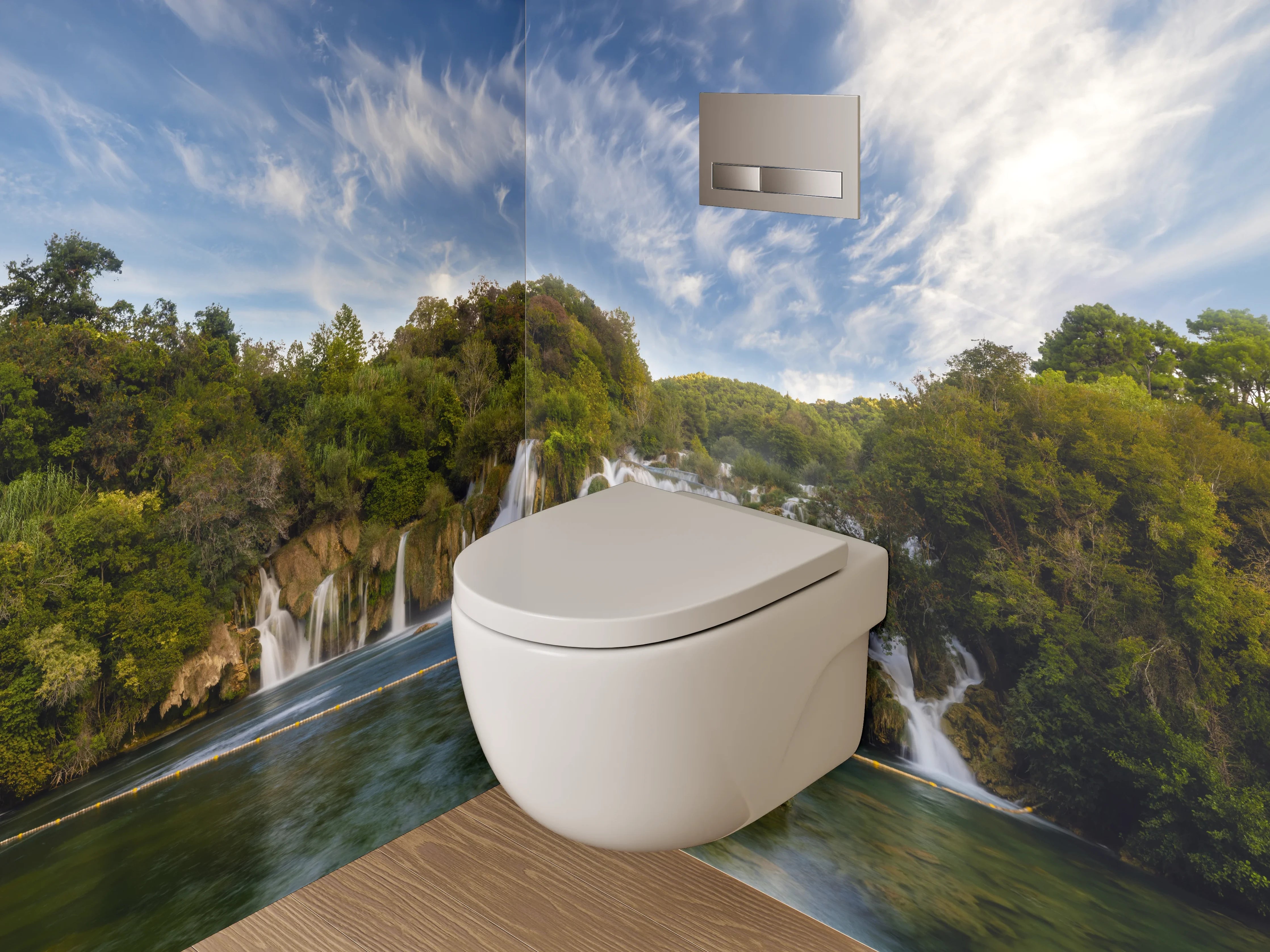 WC-Rückwand - Majestätischer Wasserfall im Naturparadies