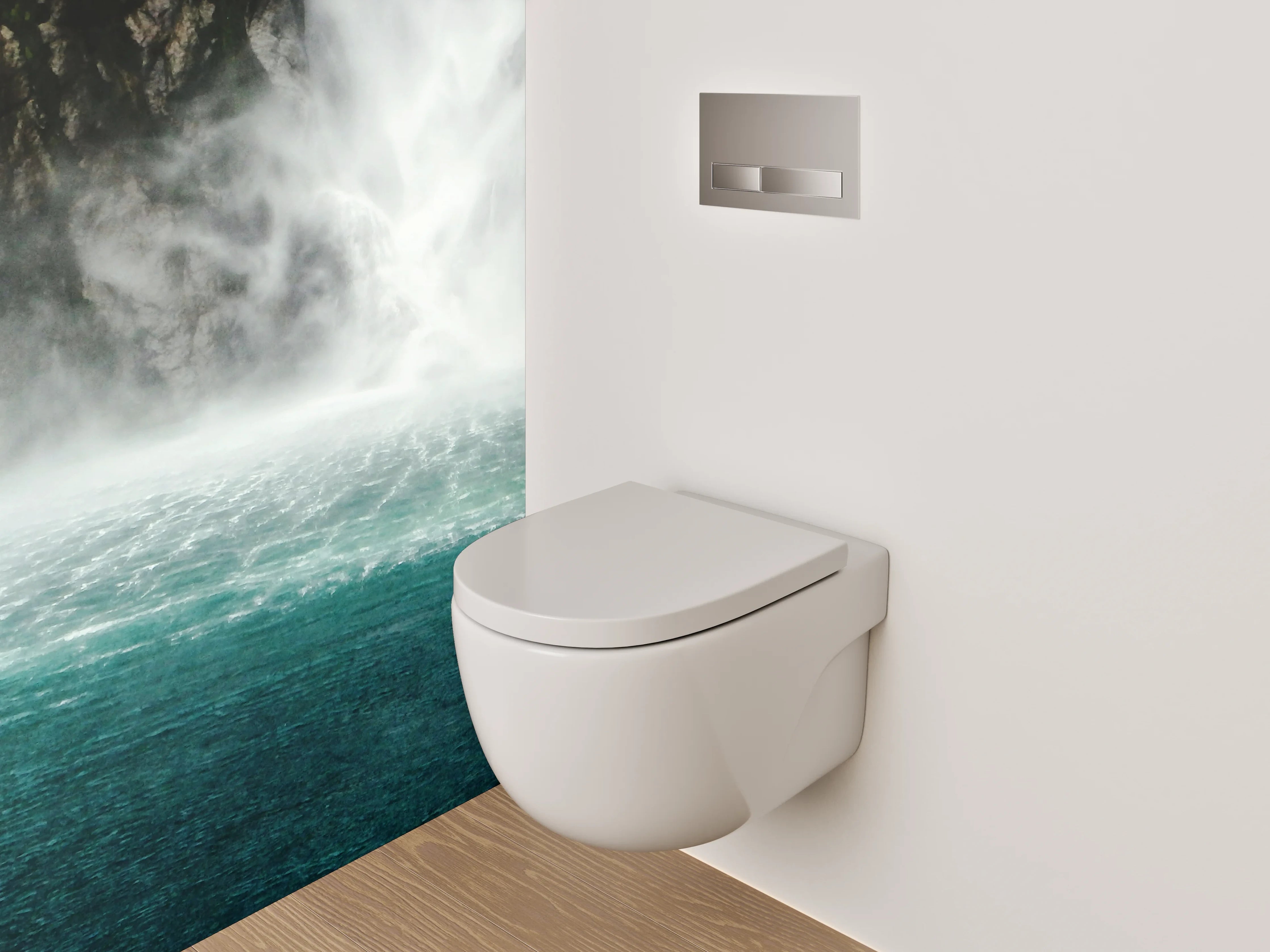 WC-Rückwand - Majestätischer Wasserfall im Nebel