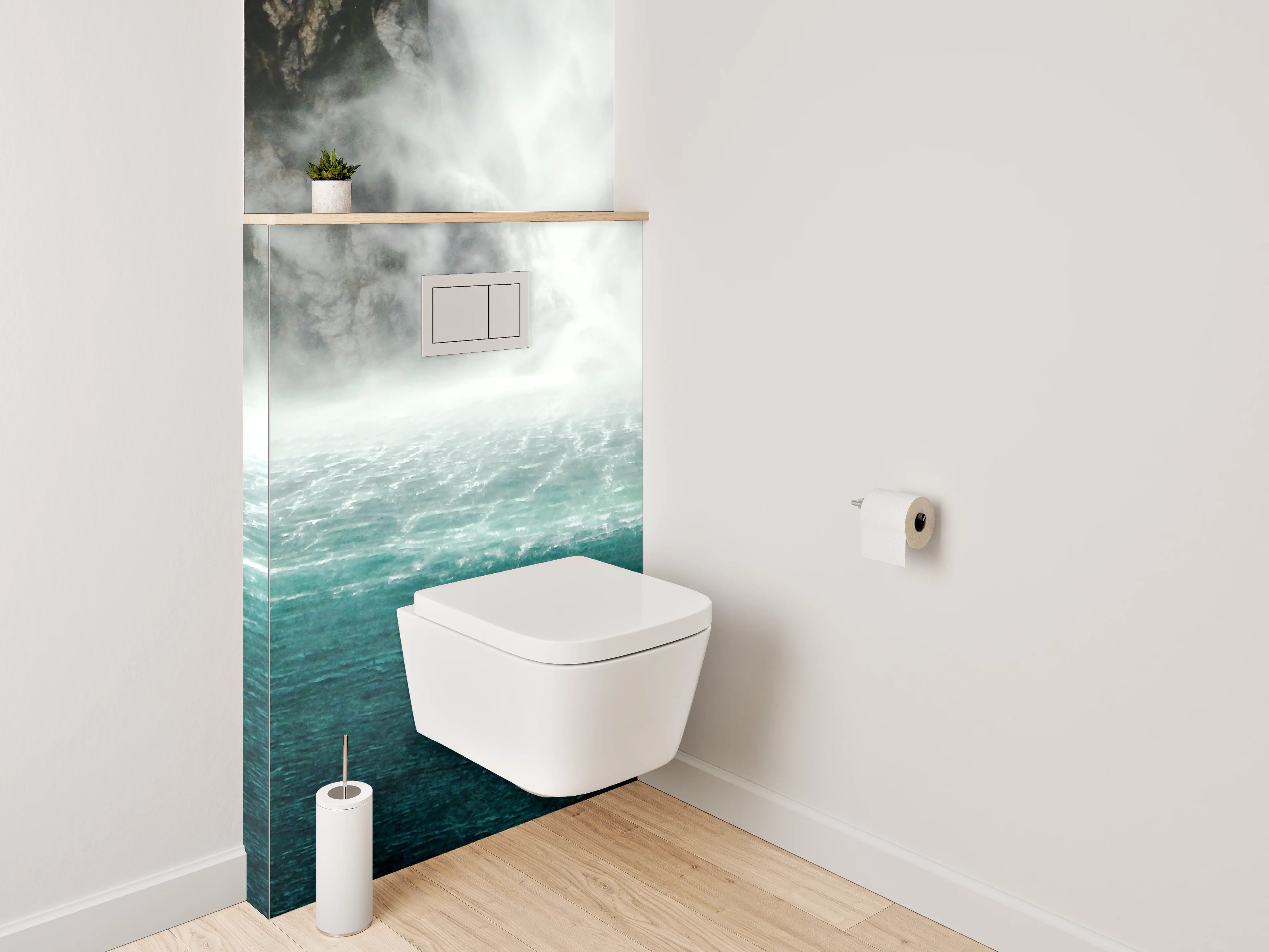 WC-Rückwand - Majestätischer Wasserfall im Nebel