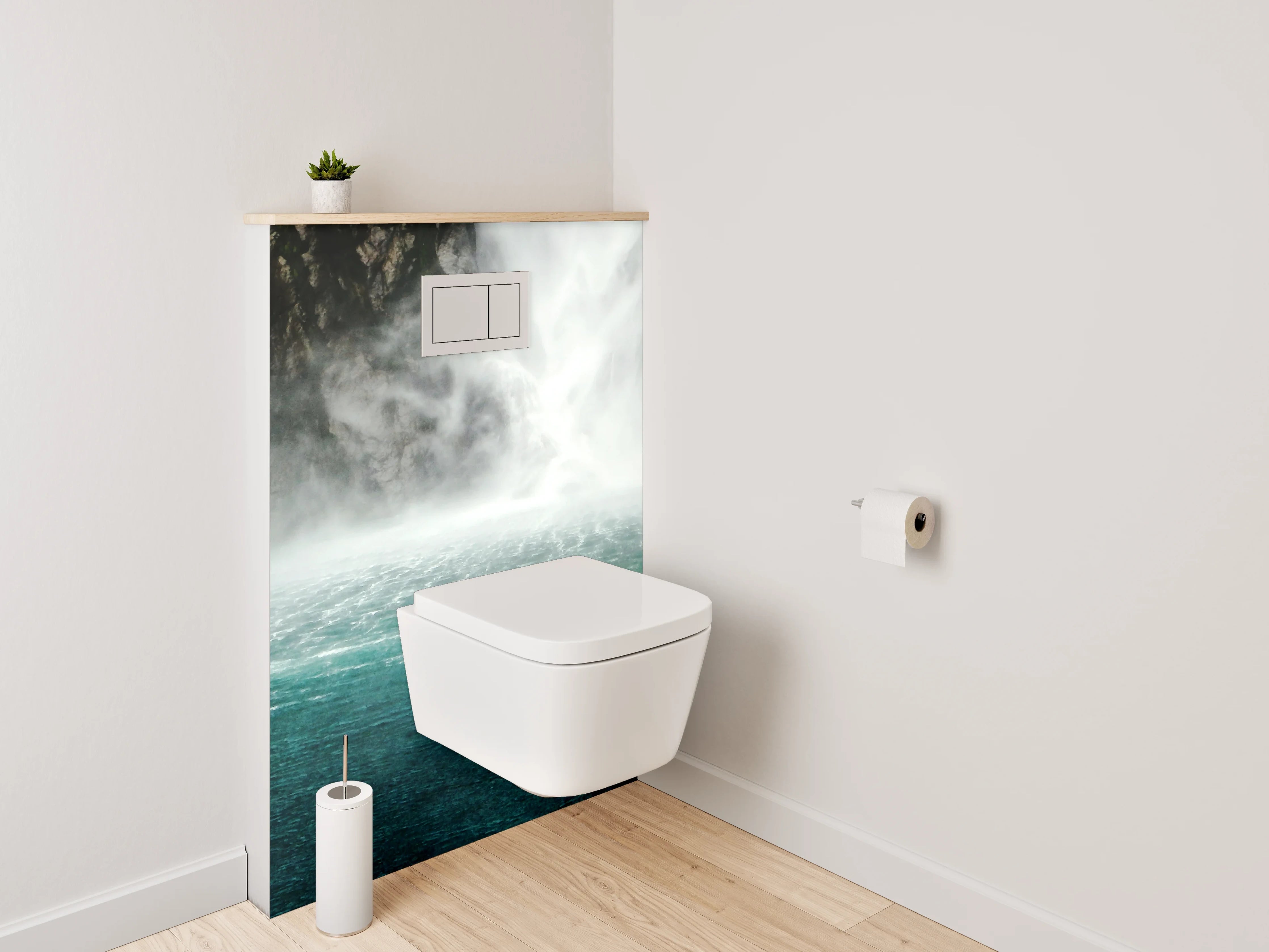 WC-Rückwand - Majestätischer Wasserfall im Nebel