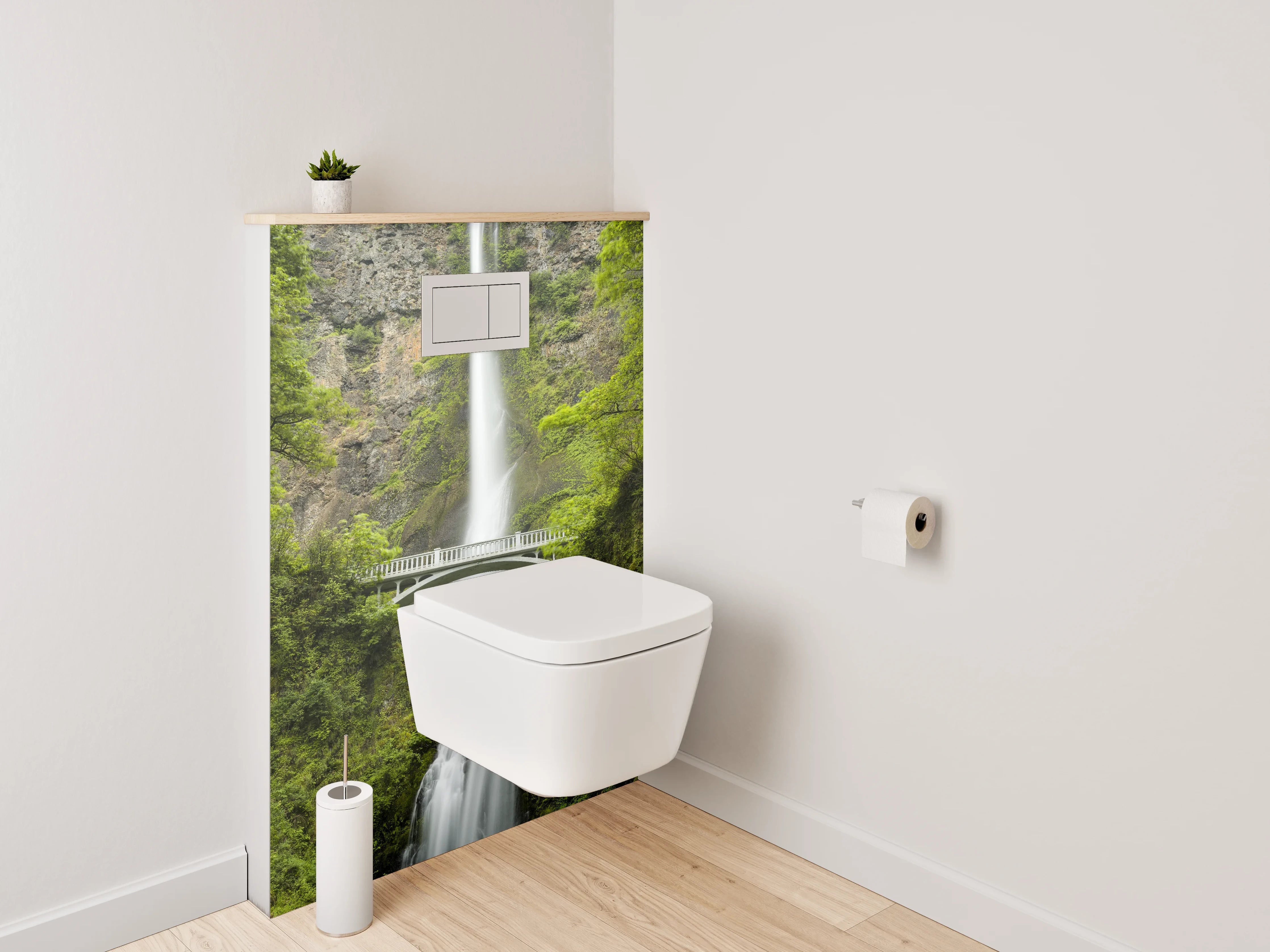 WC-Rückwand - Majestätischer Wasserfall mit Brücke