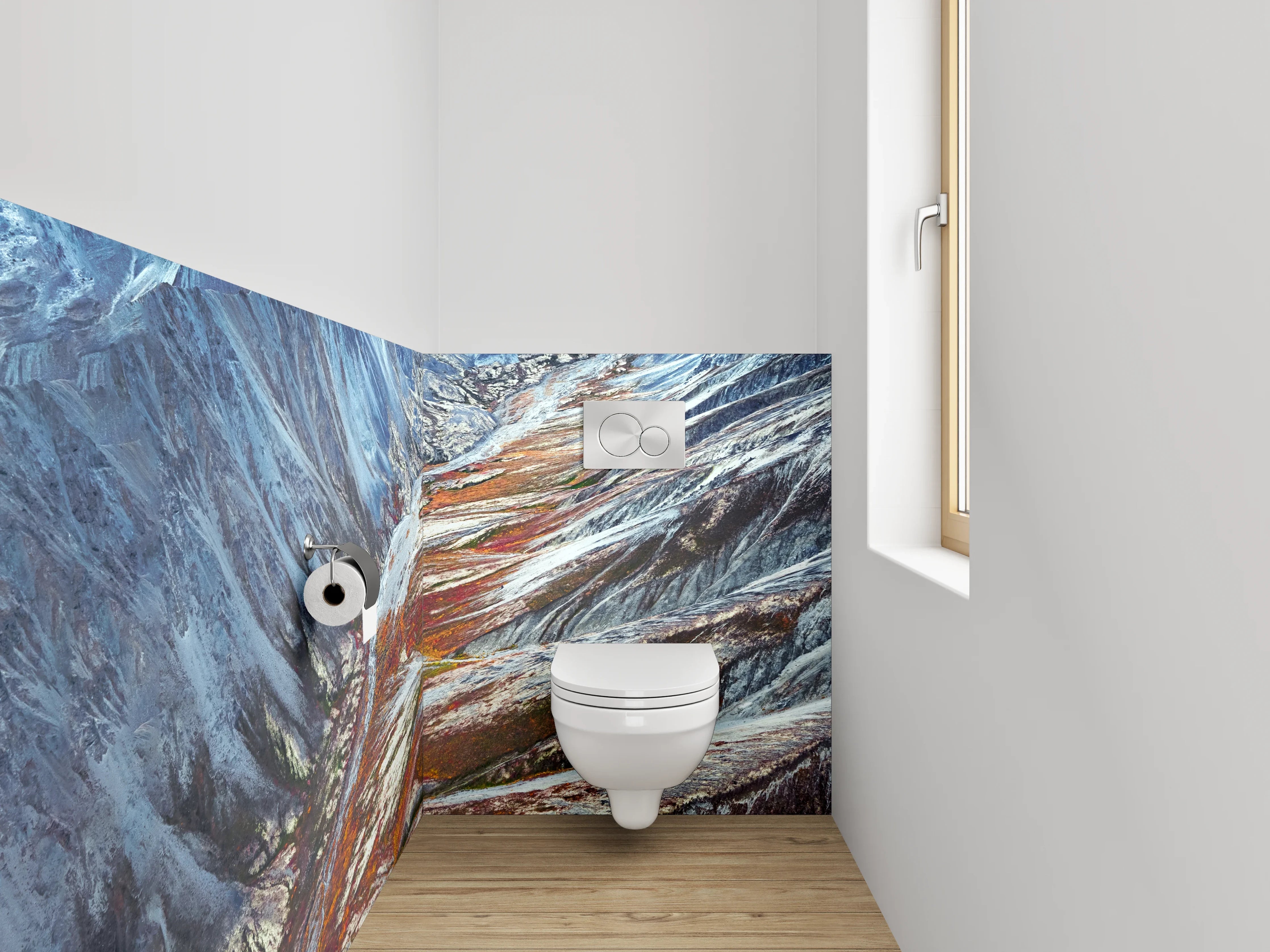 WC-Rückwand - Majestätisches Bergtal mit Farbakzenten